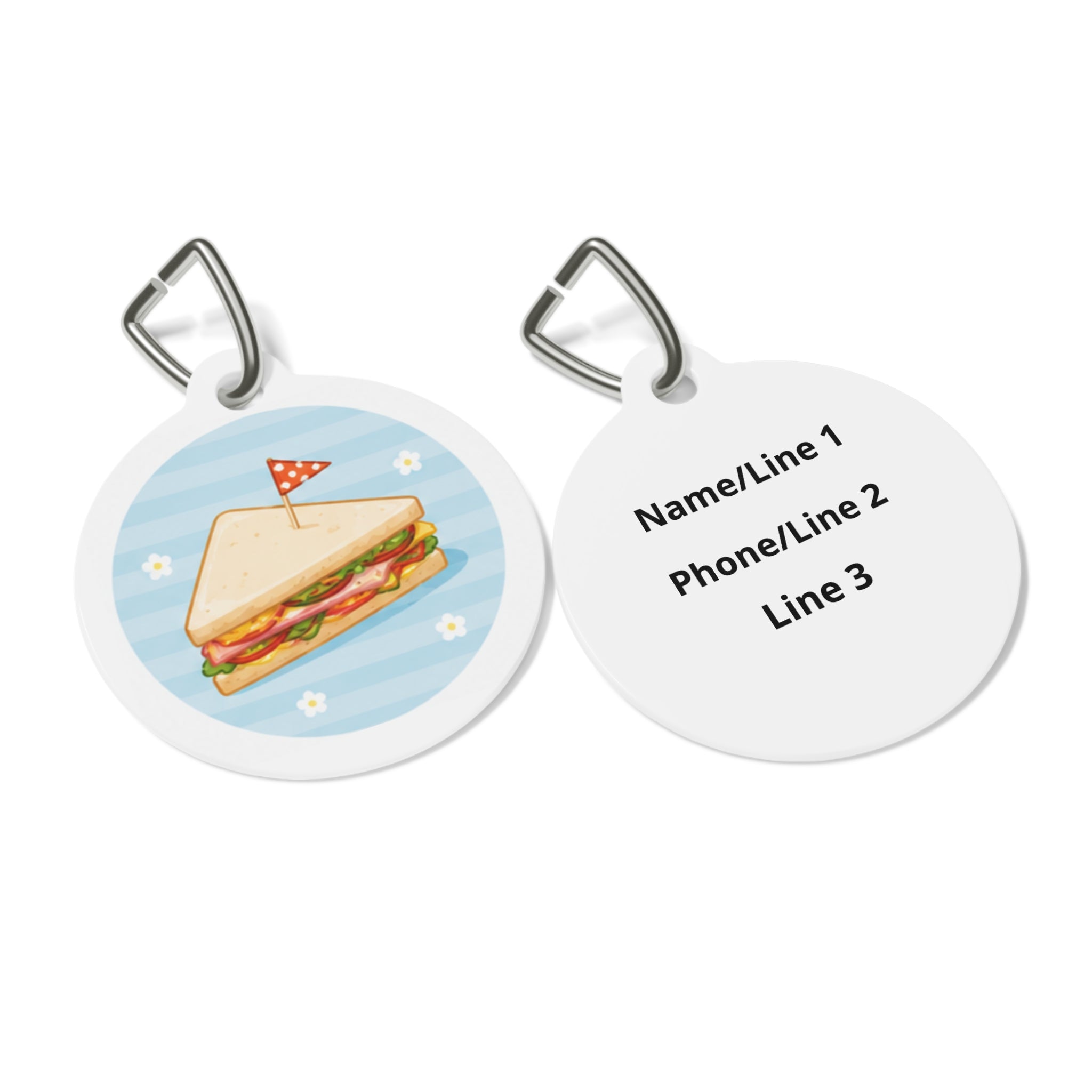 Picnic Club Sandwich Whimsical Foodie Art Personalized Dog ID Tag