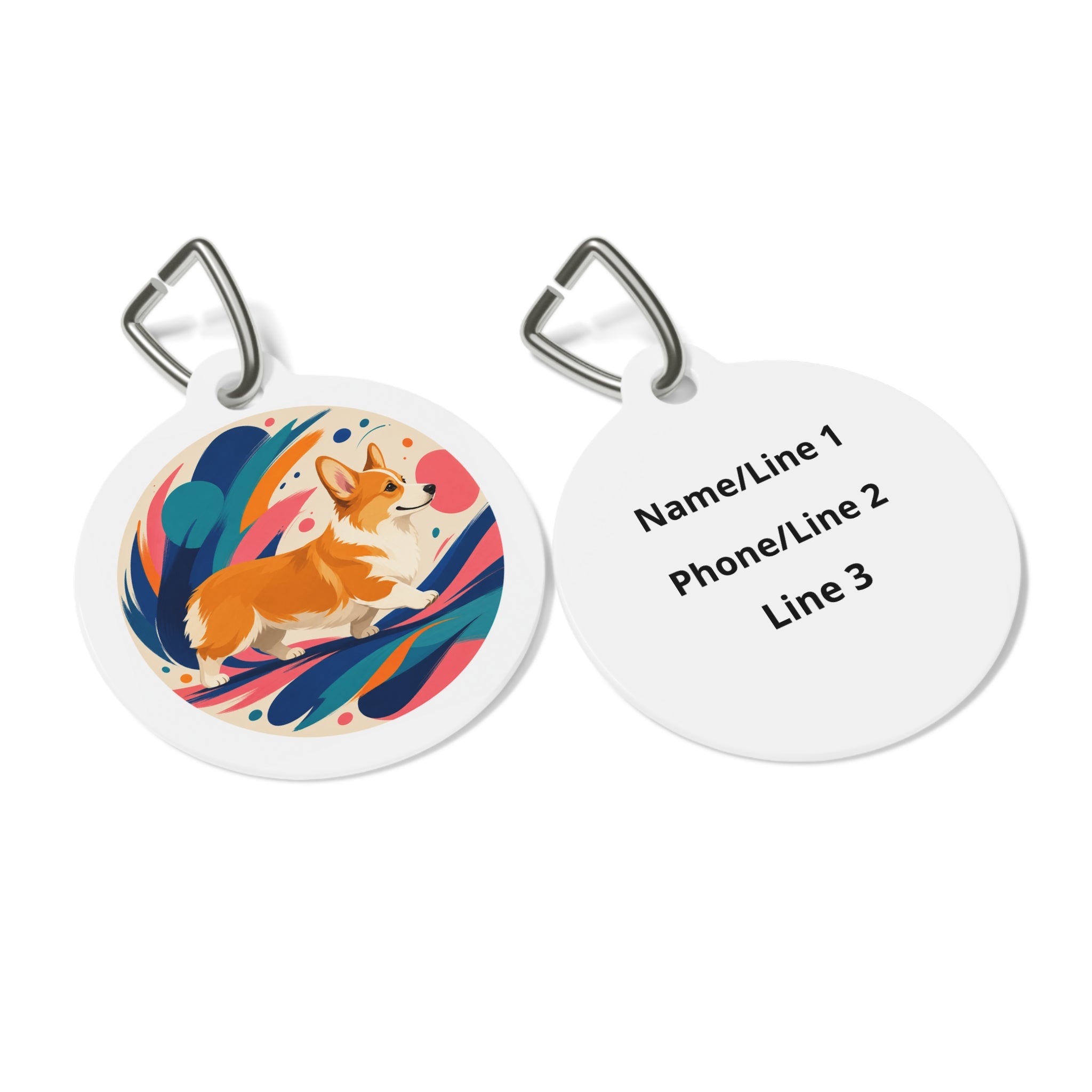 Pembroke Welsh Corgi Whimsical Playful Portrait Personalized Dog ID Tag