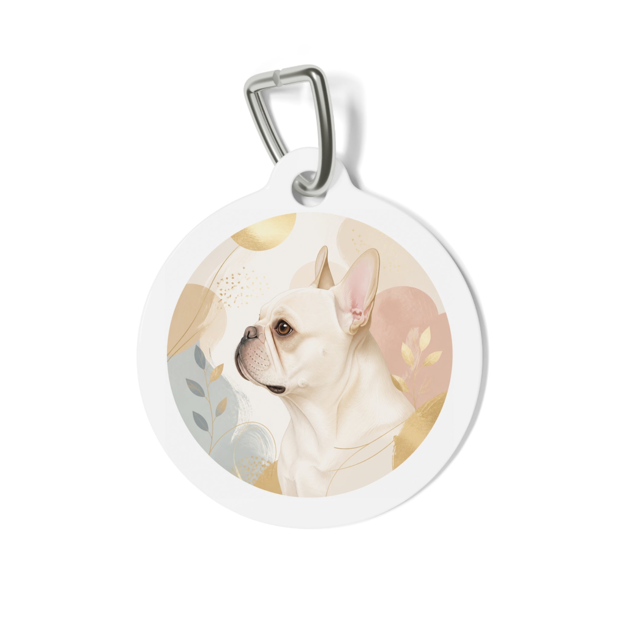 Chapa de identificación personalizada para perro, con diseño floral caprichoso de bulldog francés