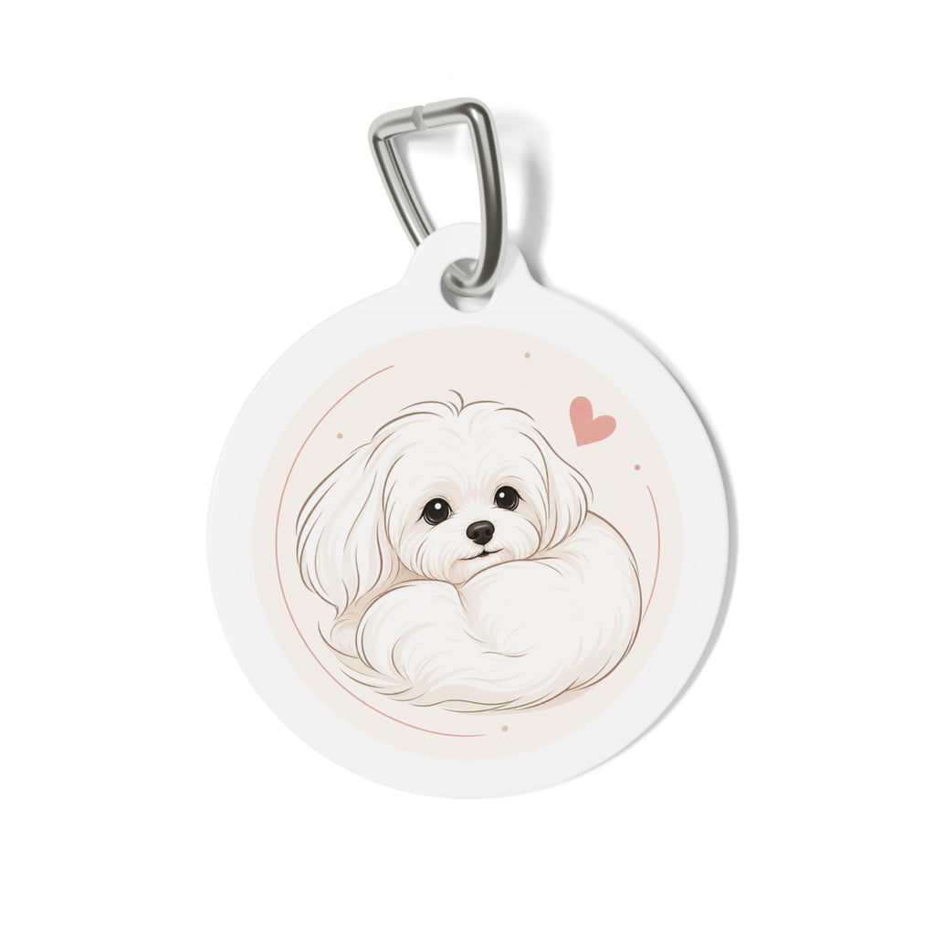 Chapa de identificación personalizada con dibujo lineal de perro maltés acurrucado y acogedor