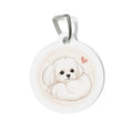 Chapa de identificación personalizada con dibujo lineal de perro maltés acurrucado y acogedor