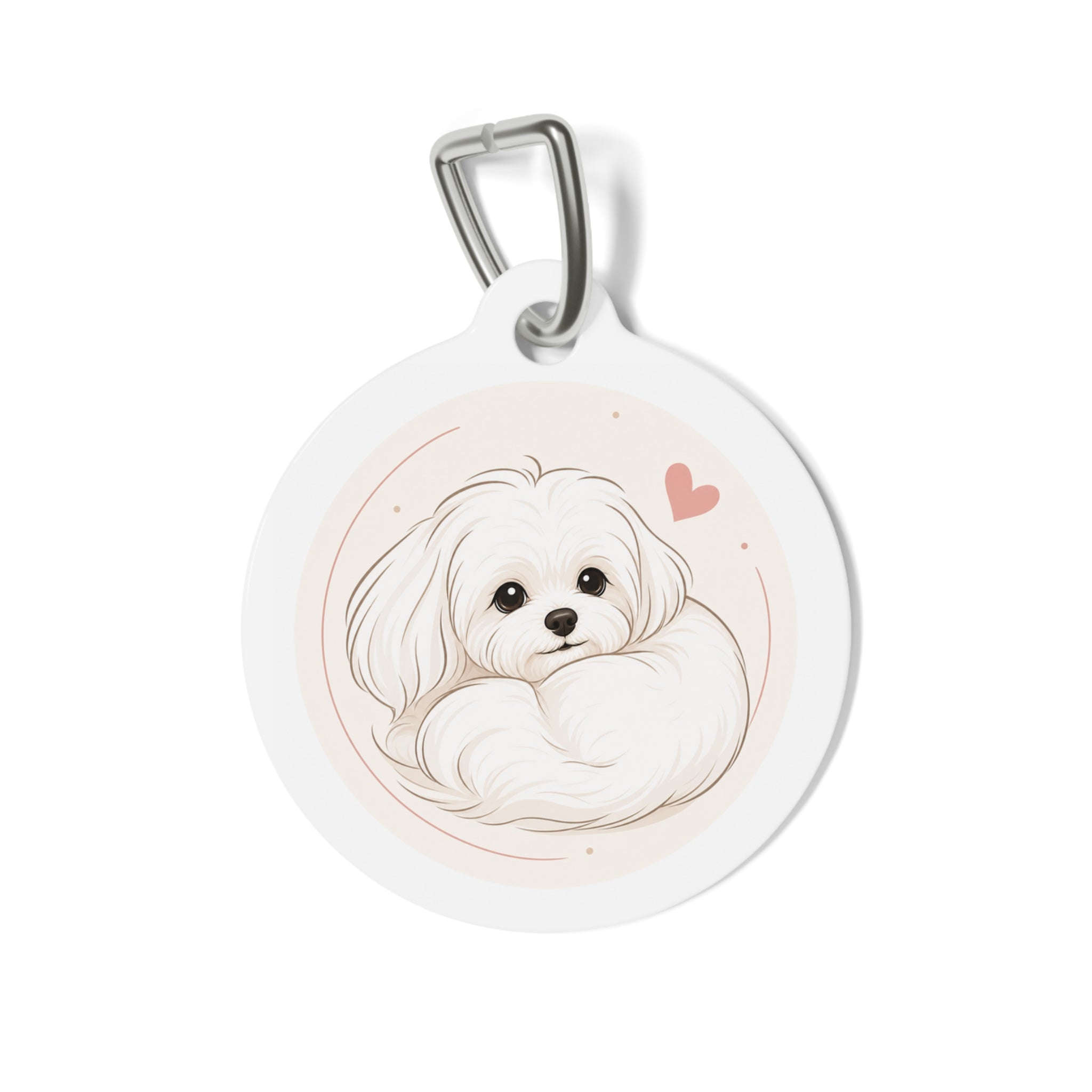 Maltese Cozy Curled-Up Line Art Personalized Dog ID Tag