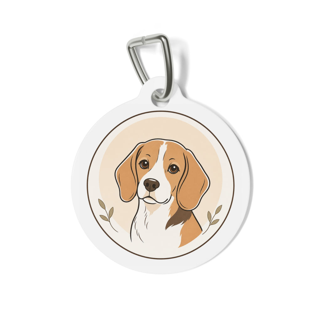 Etiqueta de identificación de perro personalizada con retrato de la línea botánica de Beagle