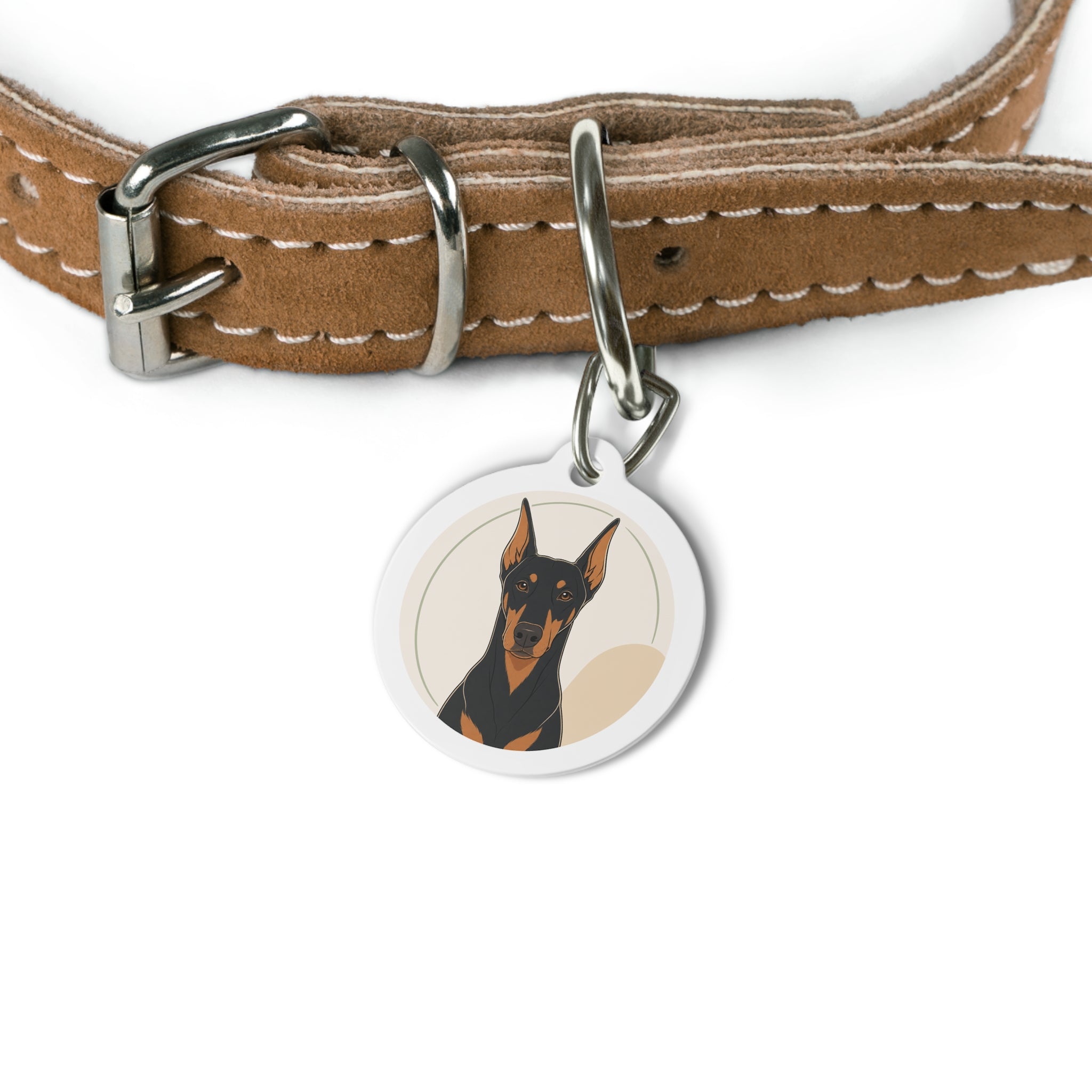 Doberman Pinscher Minimal Geometric Portrait Personalized Dog ID Tag