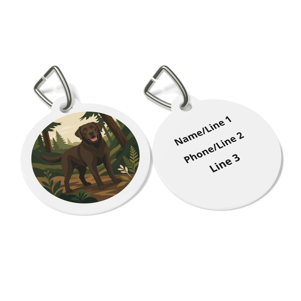 Labrador Retriever Woodland Adventure Chocolate Personalized Dog ID Tag