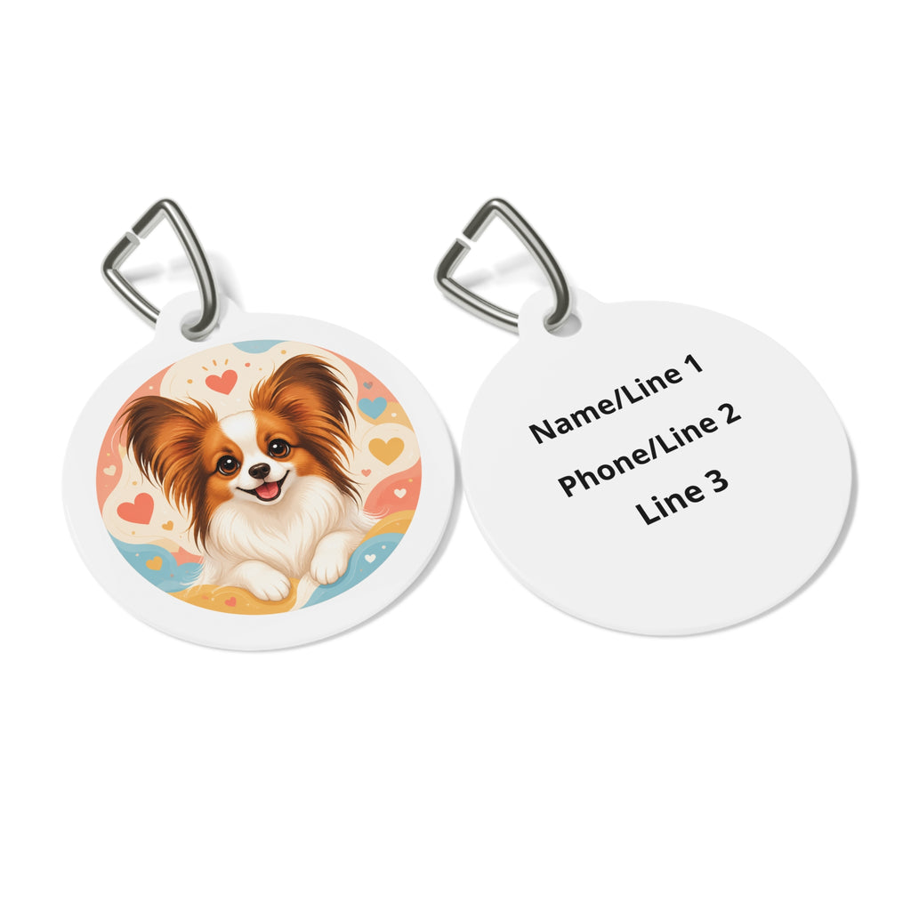 Papillon Colorful Heart Confetti Personalized Dog ID Tag