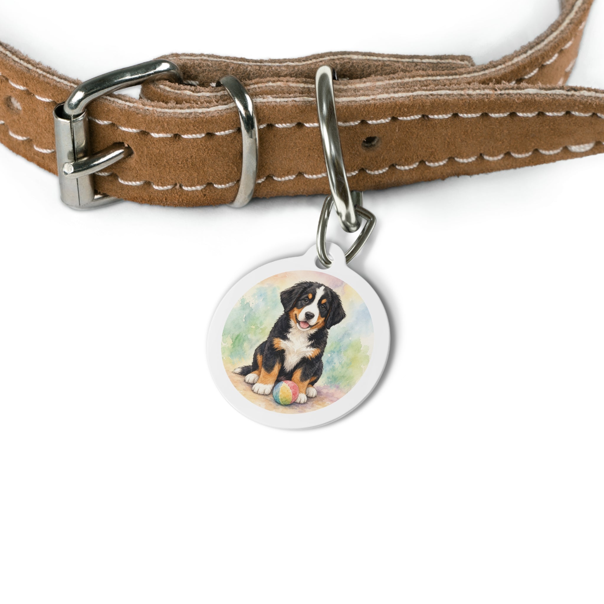 Bernese Mountain Dog Classic Floral Portrait Personalized Dog ID Tag