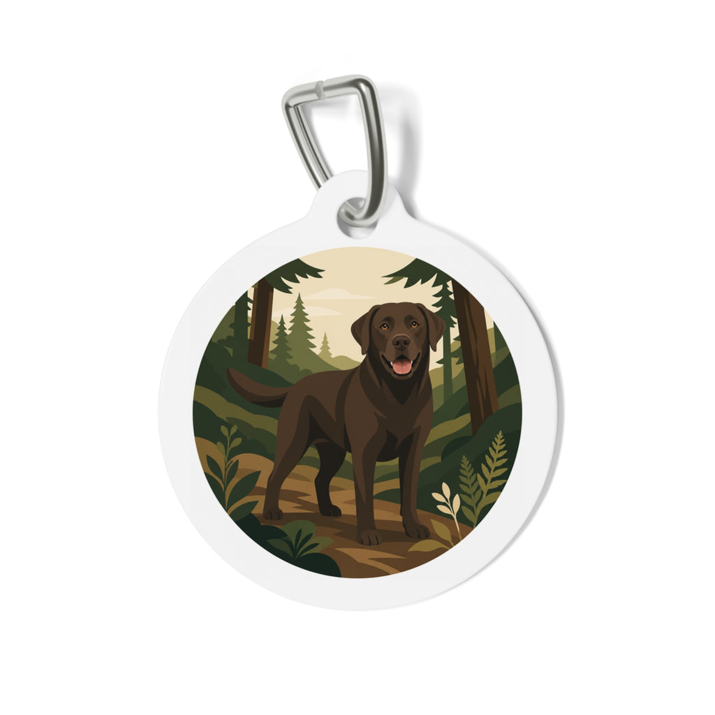 Labrador Retriever Woodland Adventure Chocolate Personalized Dog ID Tag