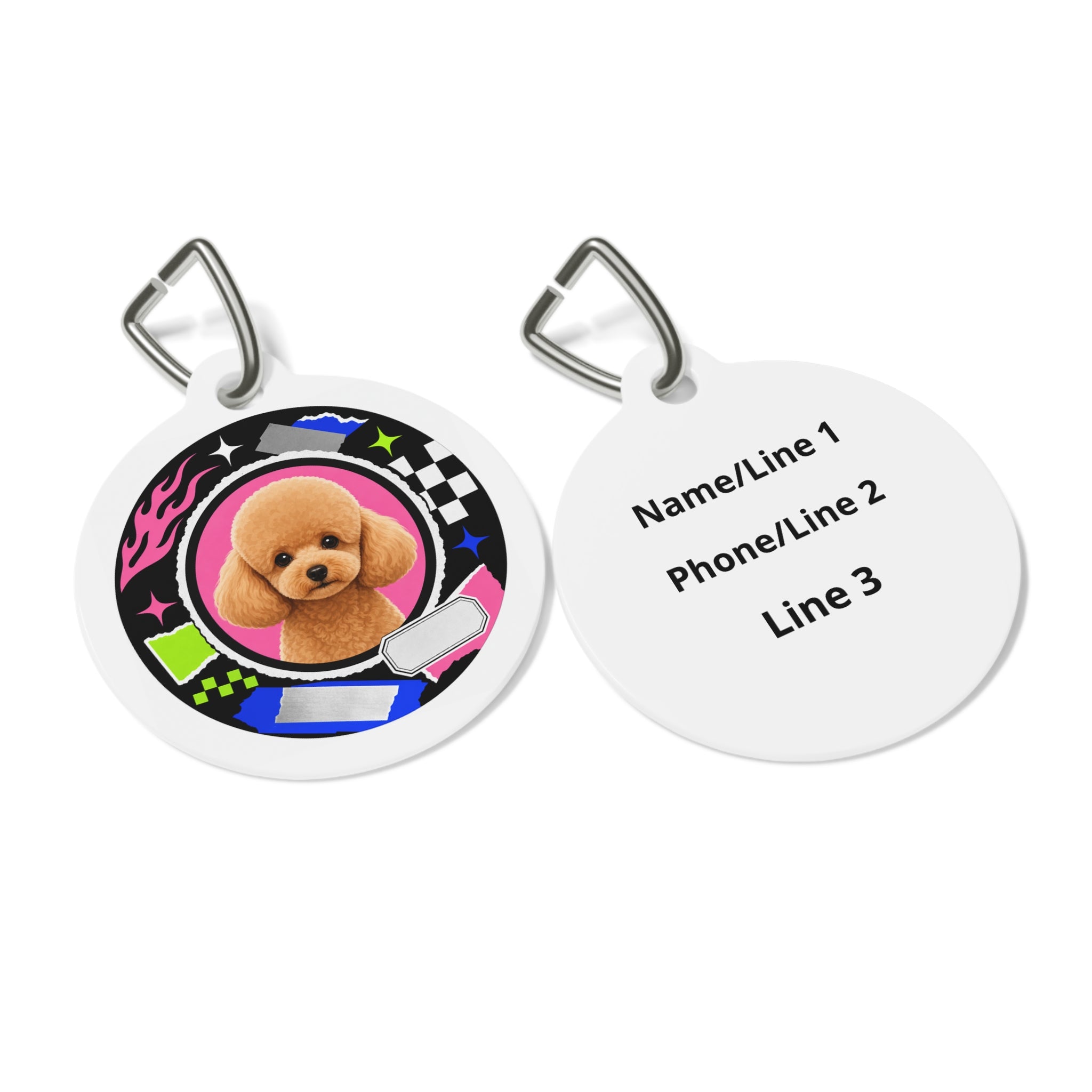 Toy Poodle Neon Punk Frame Apricot Personalized Dog ID Tag