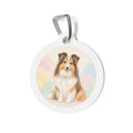 Tarjeta de identificación personalizada para perro con retrato de perro pastor de las Shetland, estilo "Nube pastel"