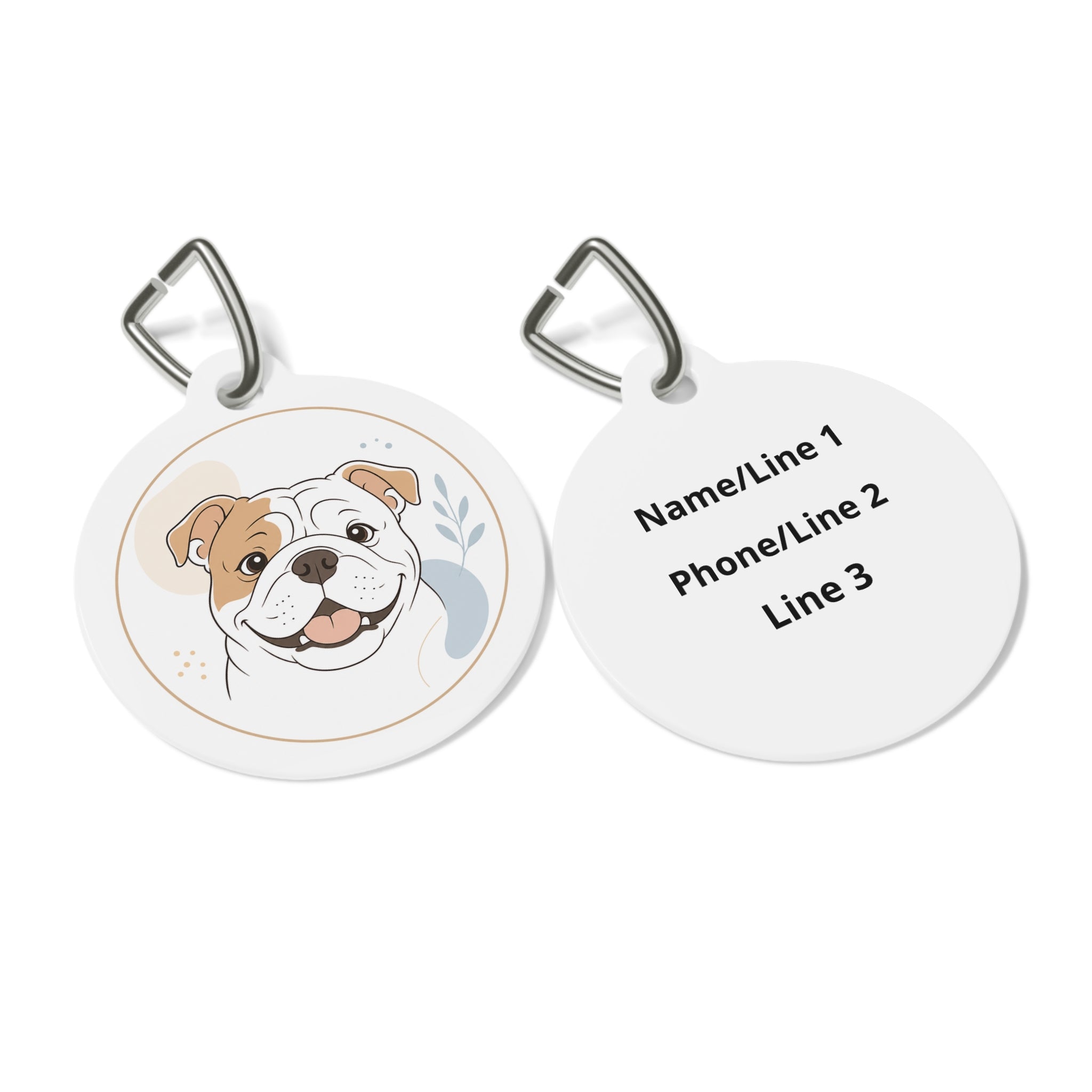 Bulldog Happy Line Art Personalized Dog ID Tag