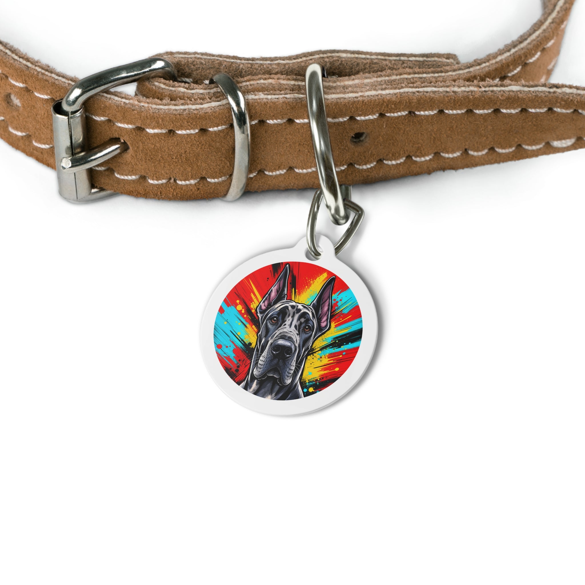 Great Dane Bright Garden Portrait Personalized Dog ID Tag