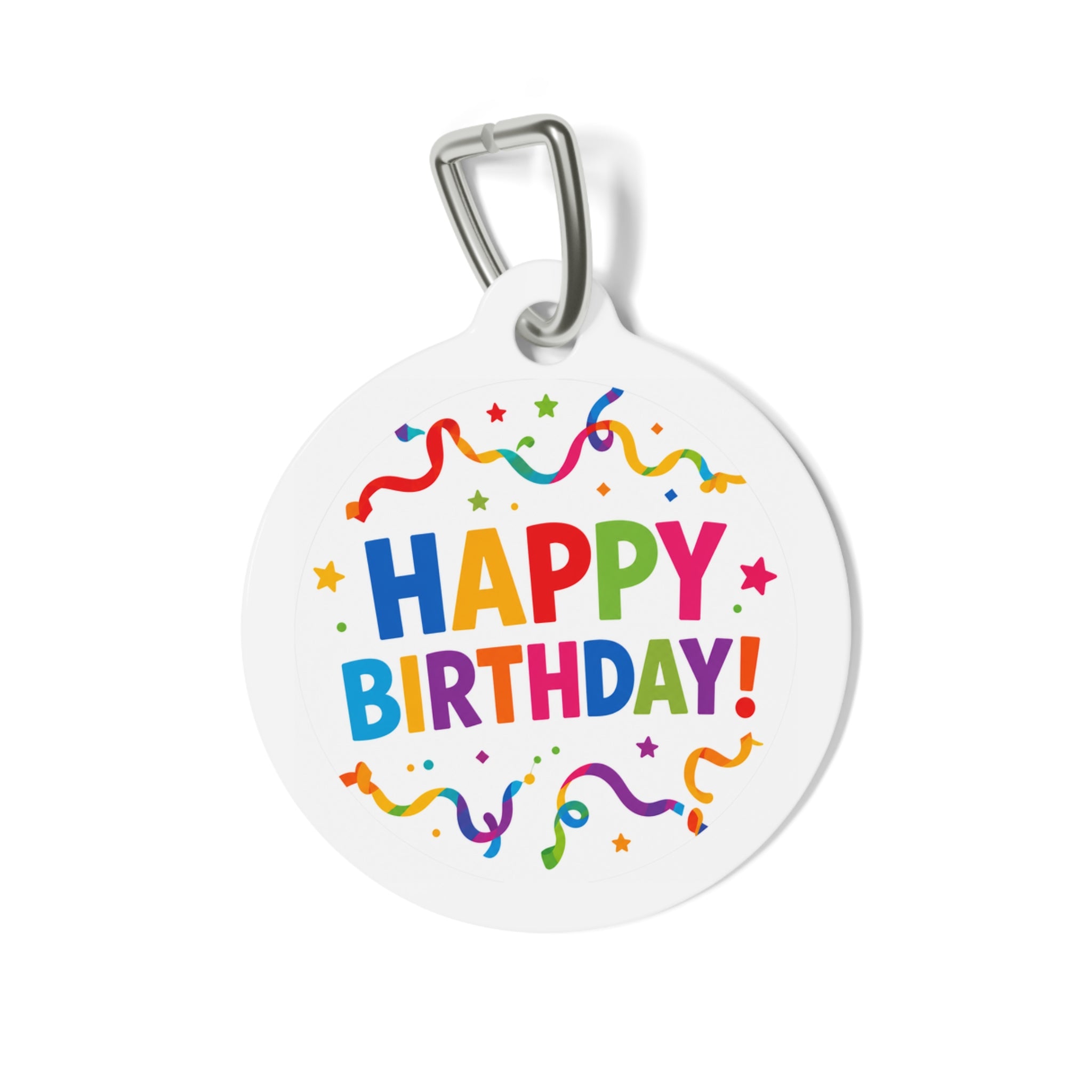 Bold Rainbow Confetti Celebration Personalized Dog ID Tag