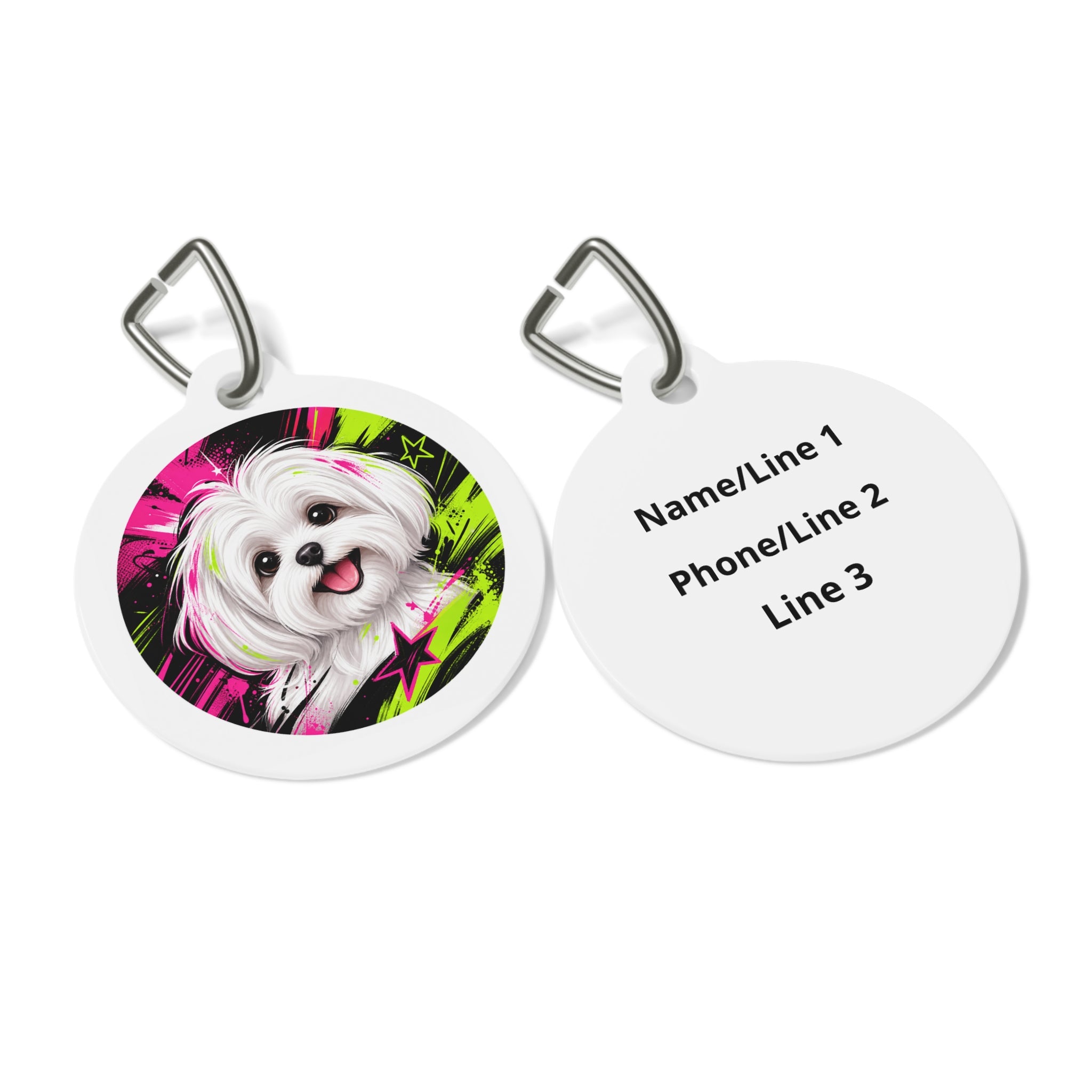Maltese Neon Pop Portrait Personalized Dog ID Tag