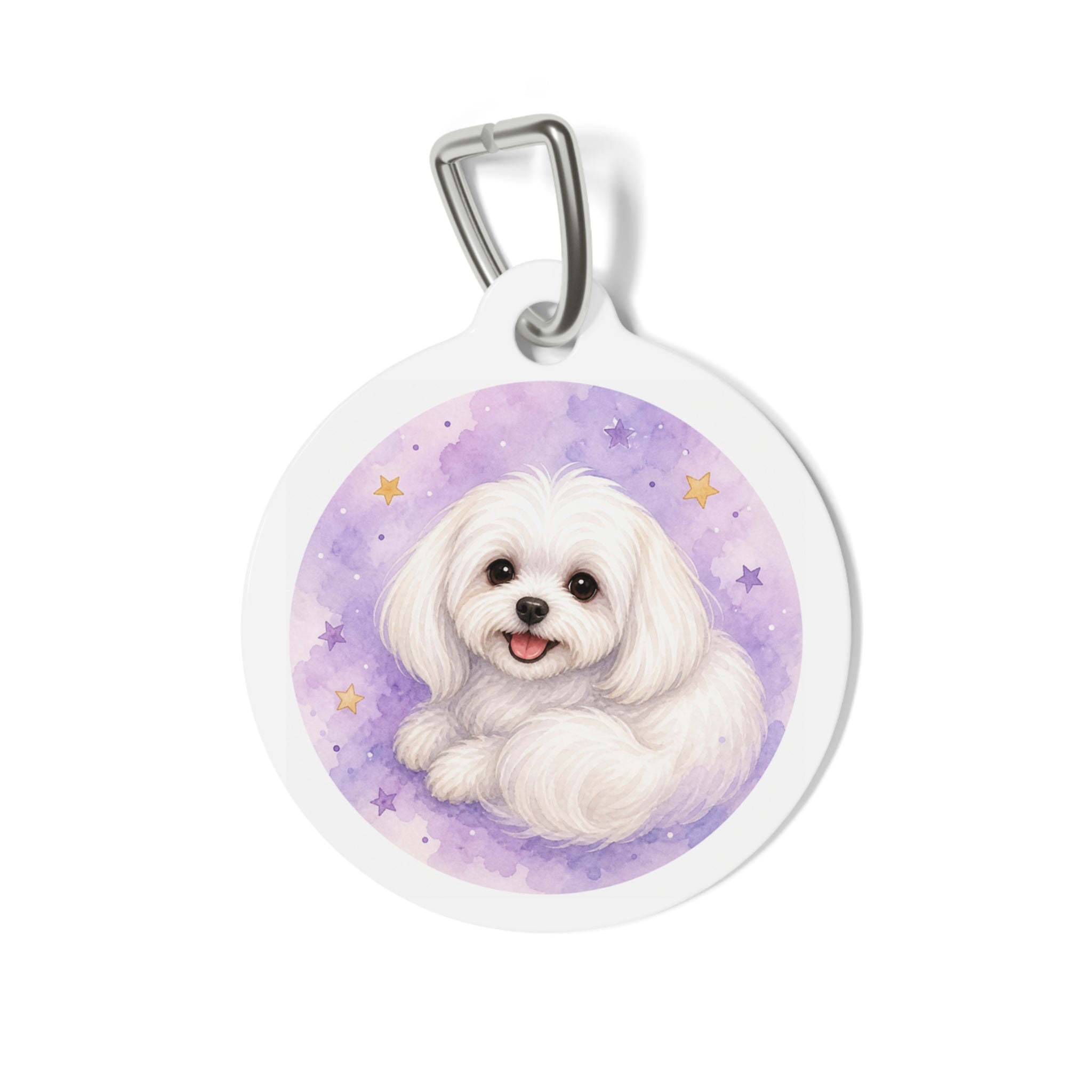 Maltese Lavender Celestial Watercolor Personalized Dog ID Tag