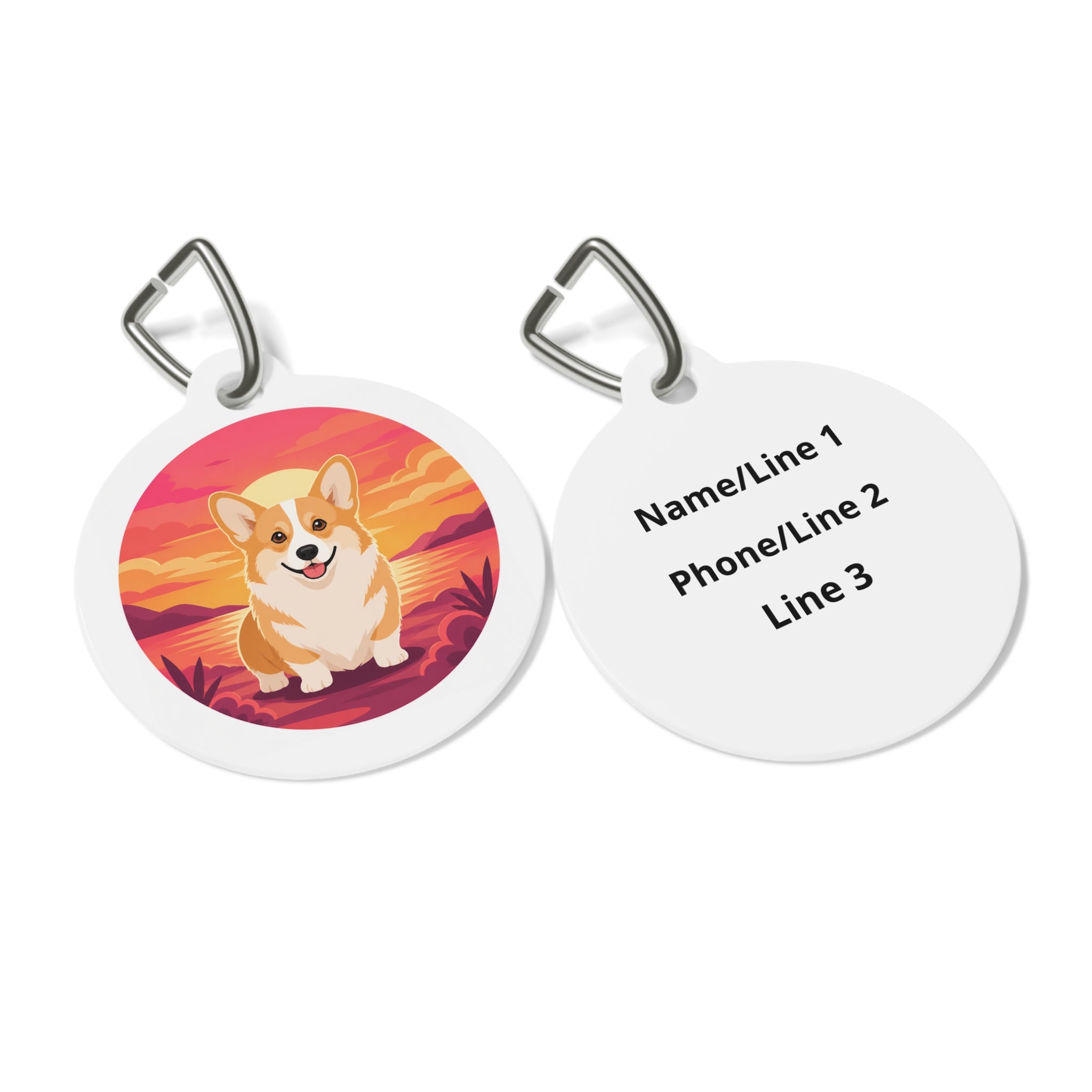 Pembroke Welsh Corgi Retro Sunset Personalized Dog ID Tag