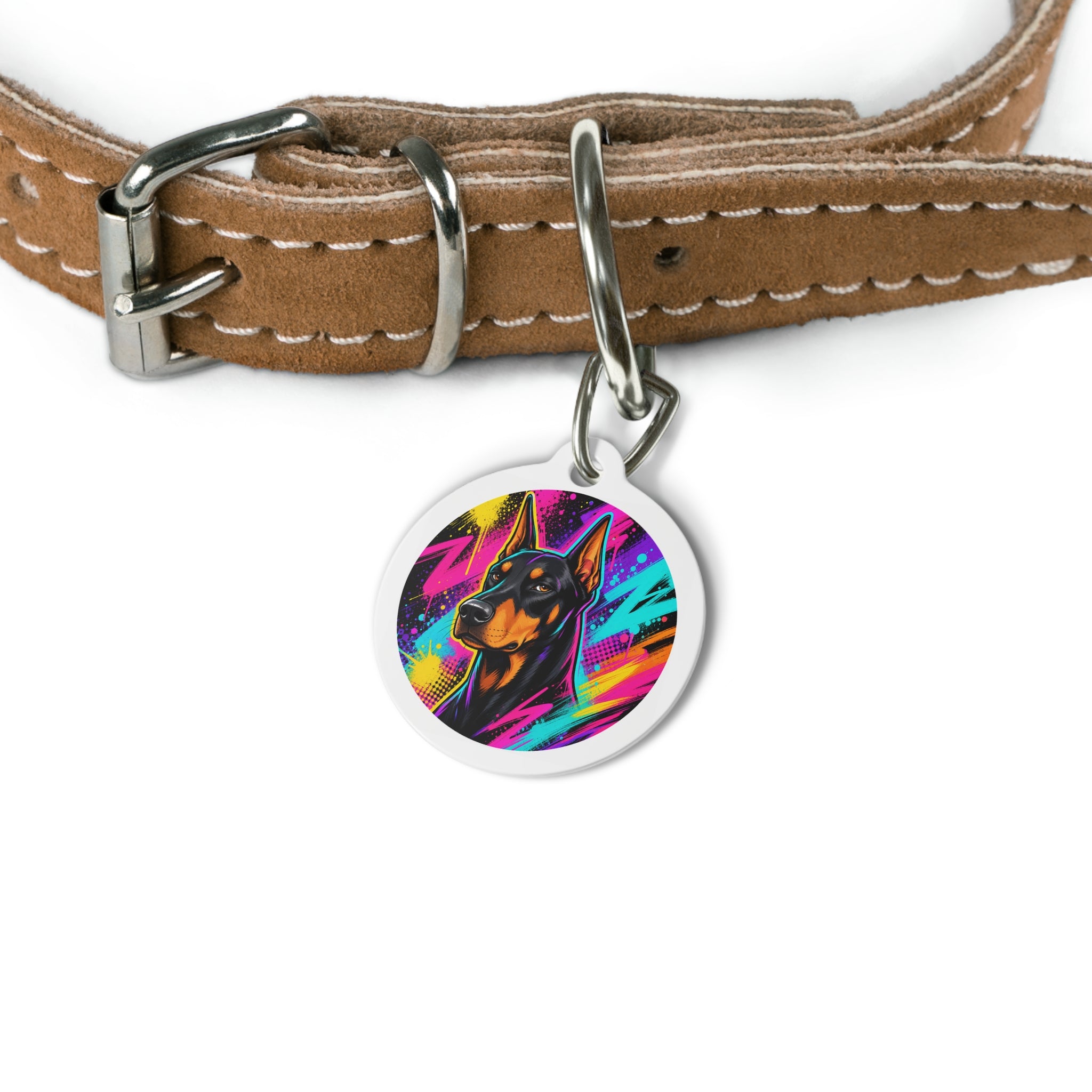 Doberman Pinscher Neon Paint Splash Personalized Dog ID Tag