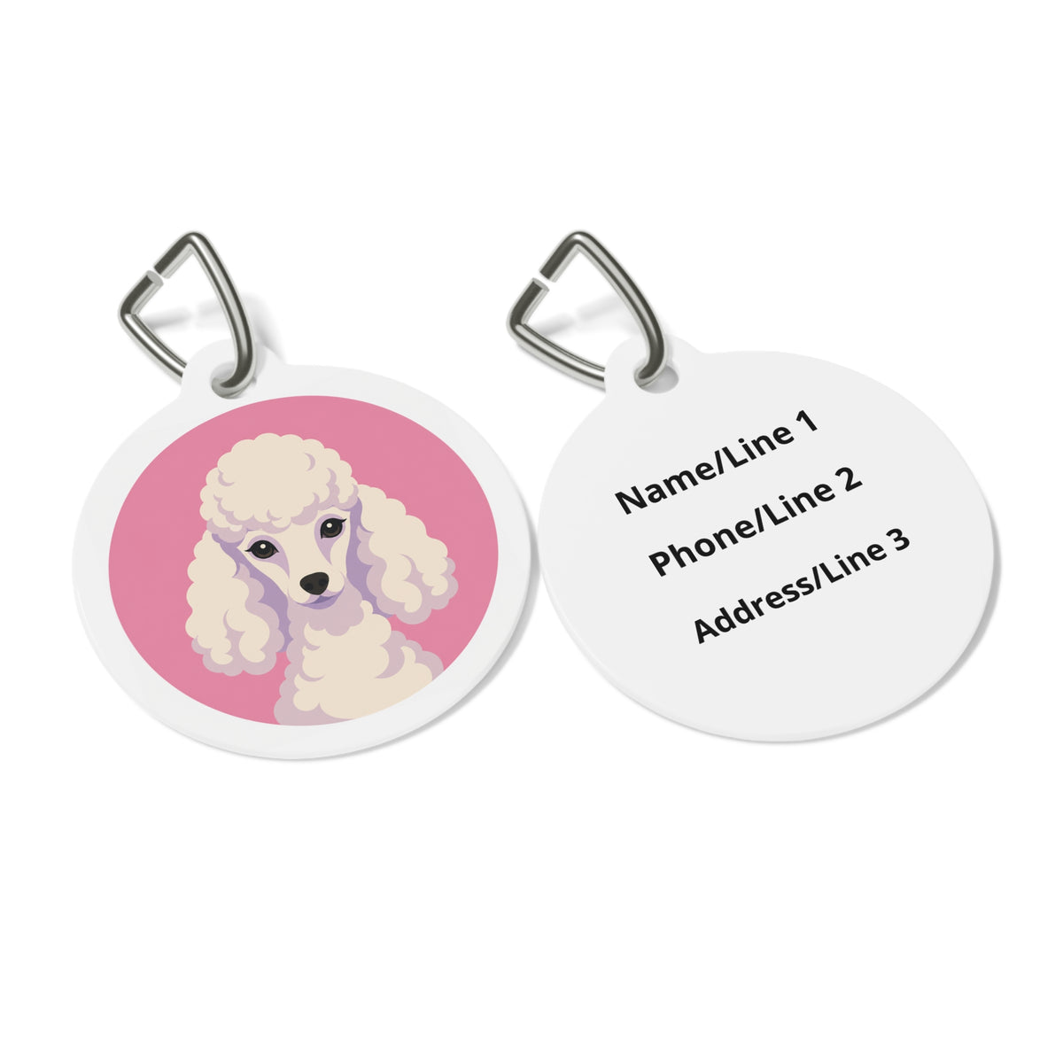 Close-up of Toy Poodle Candy Pink Cream artwork on personalized dog ID tag
