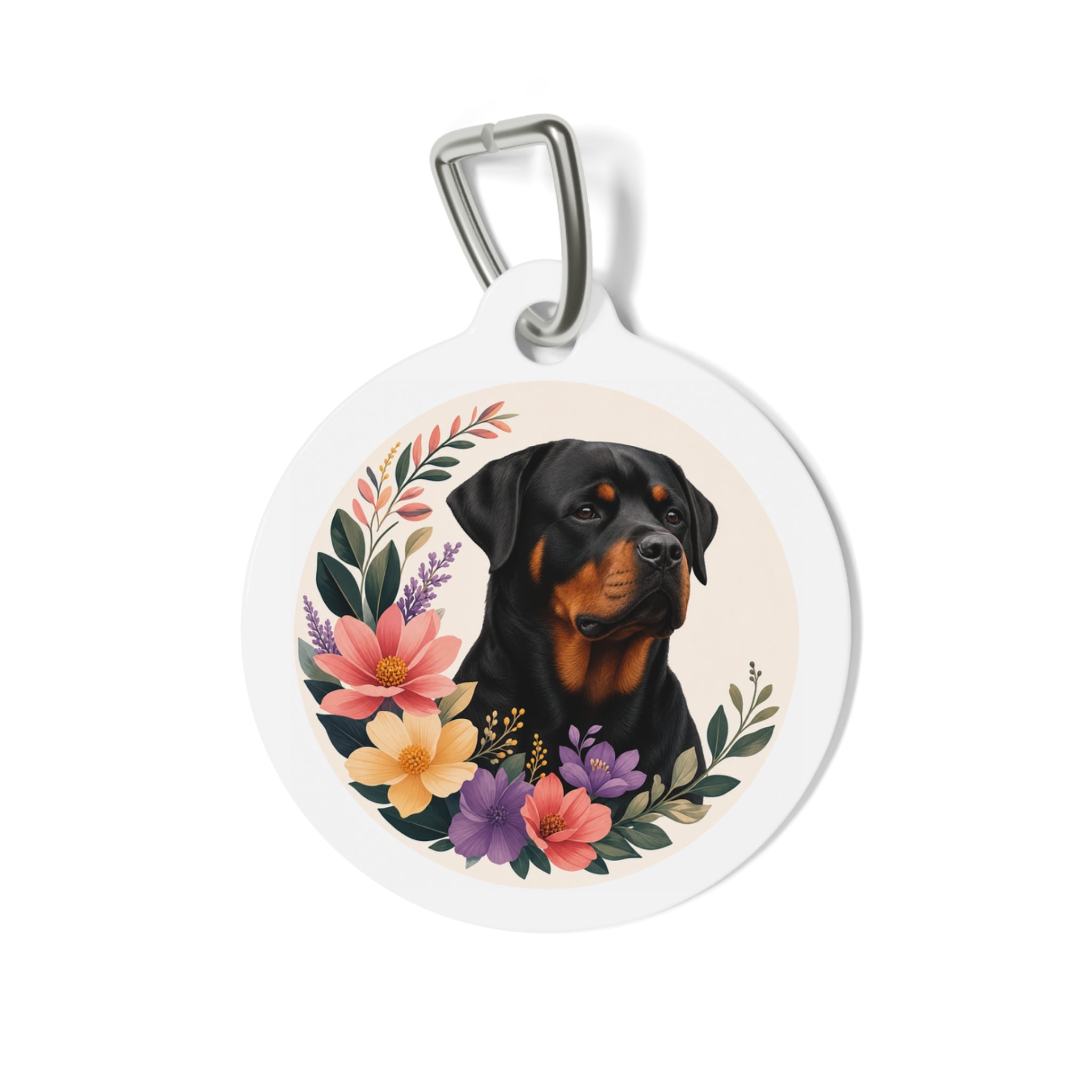Rottweiler Wildflower Wreath Personalized Dog ID Tag