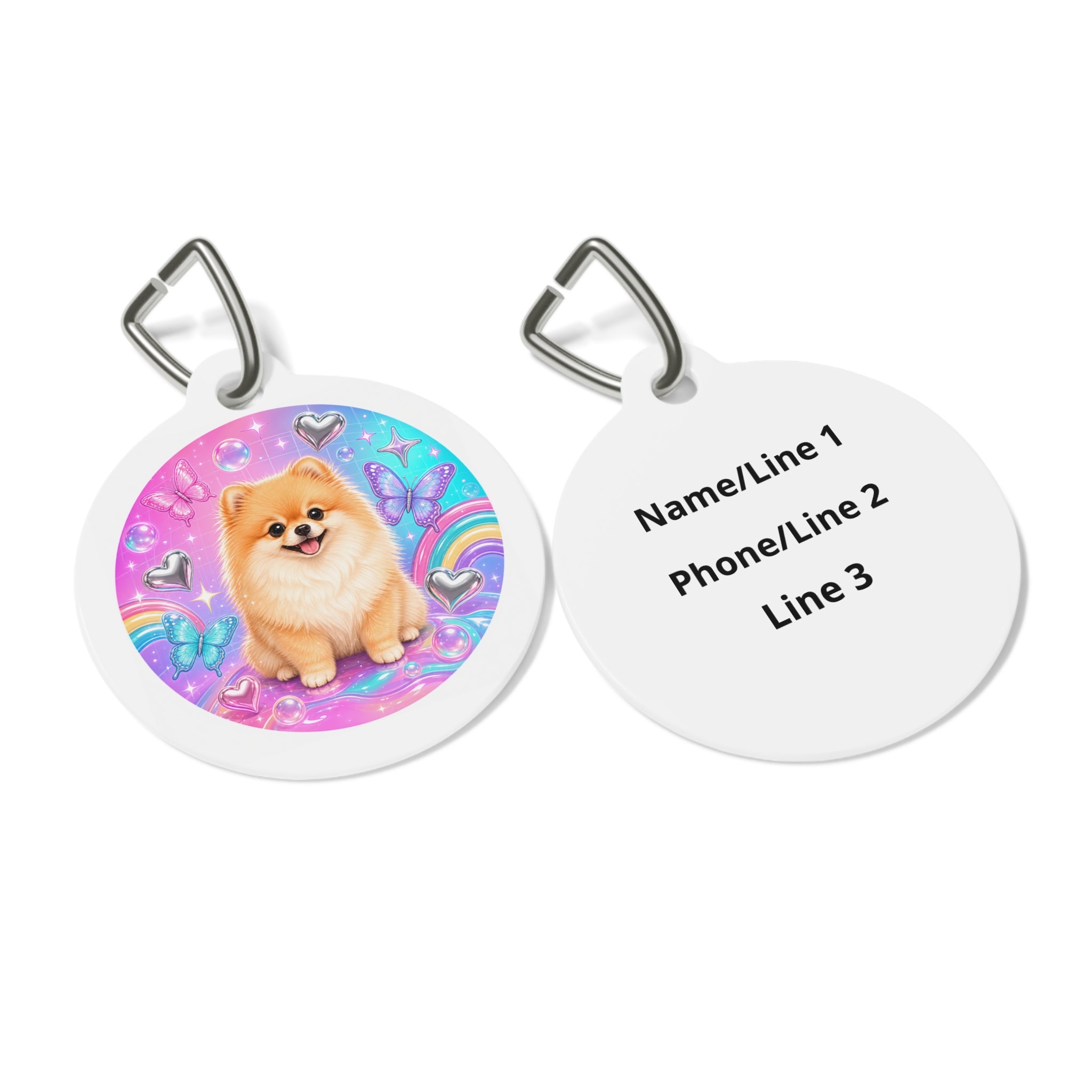 Pomeranian Kawaii Rainbow Butterfly Personalized Dog ID Tag