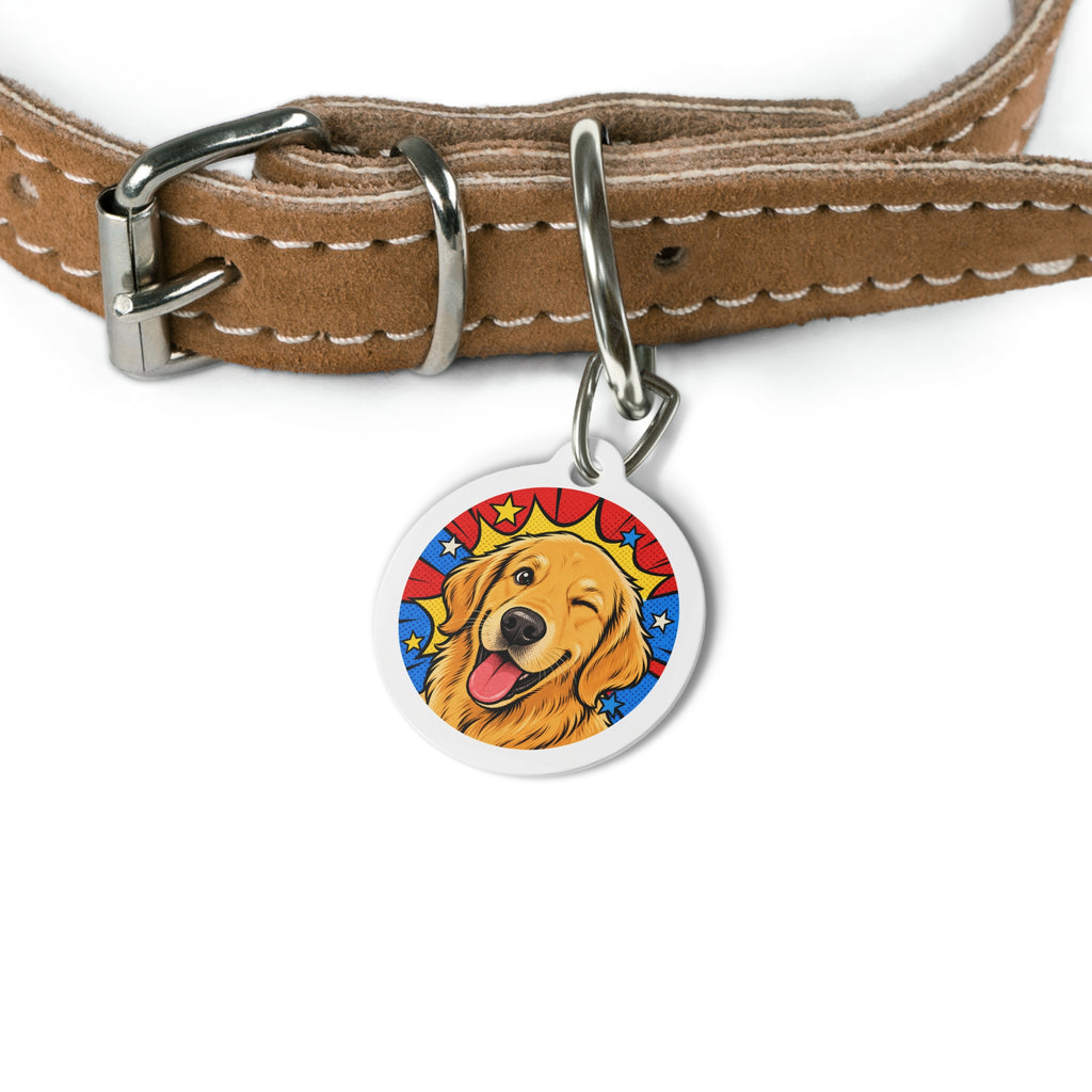 Golden Retriever Comic Wink Personalized Dog ID Tag