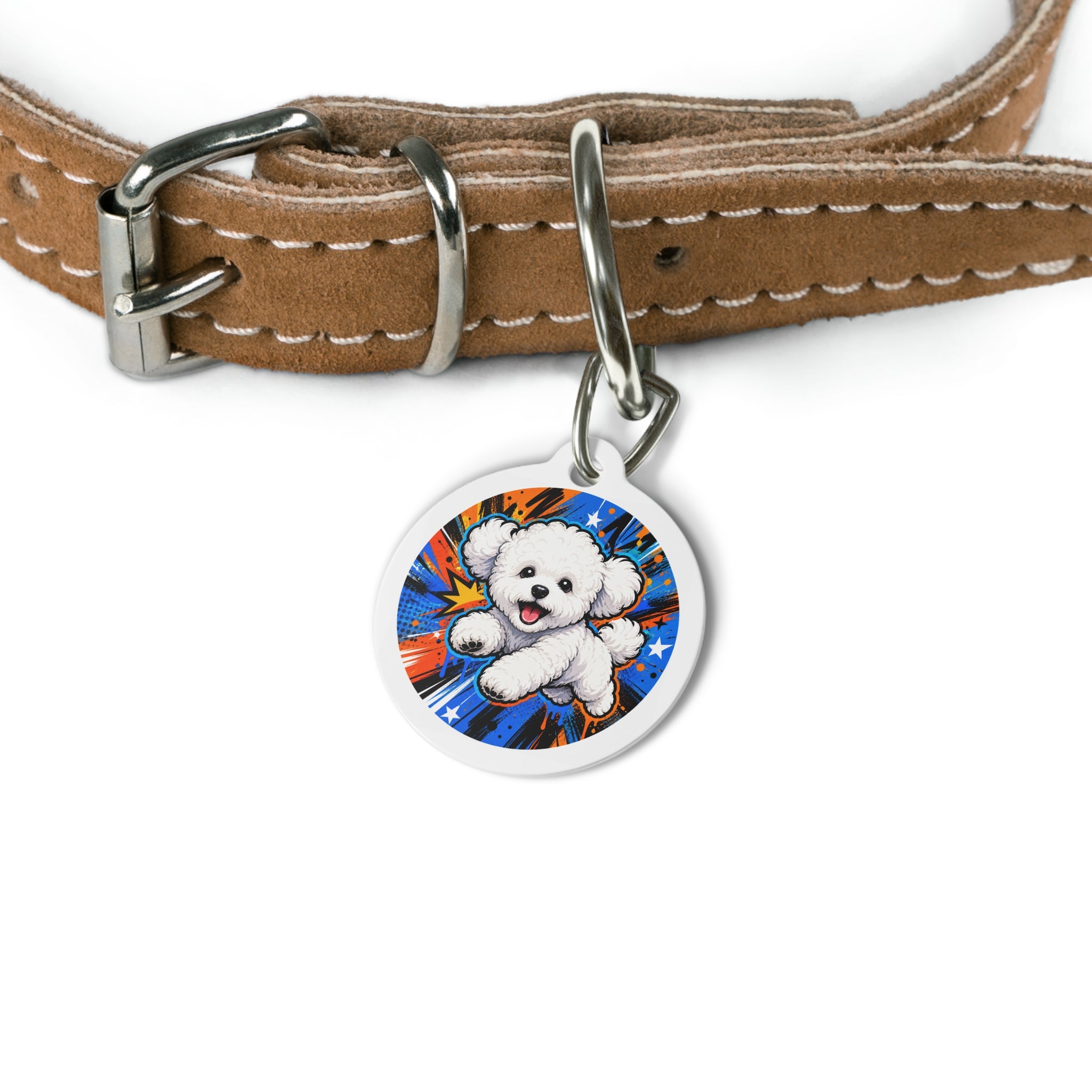 Bichon Frise Pop Art Personalized Dog ID Tag