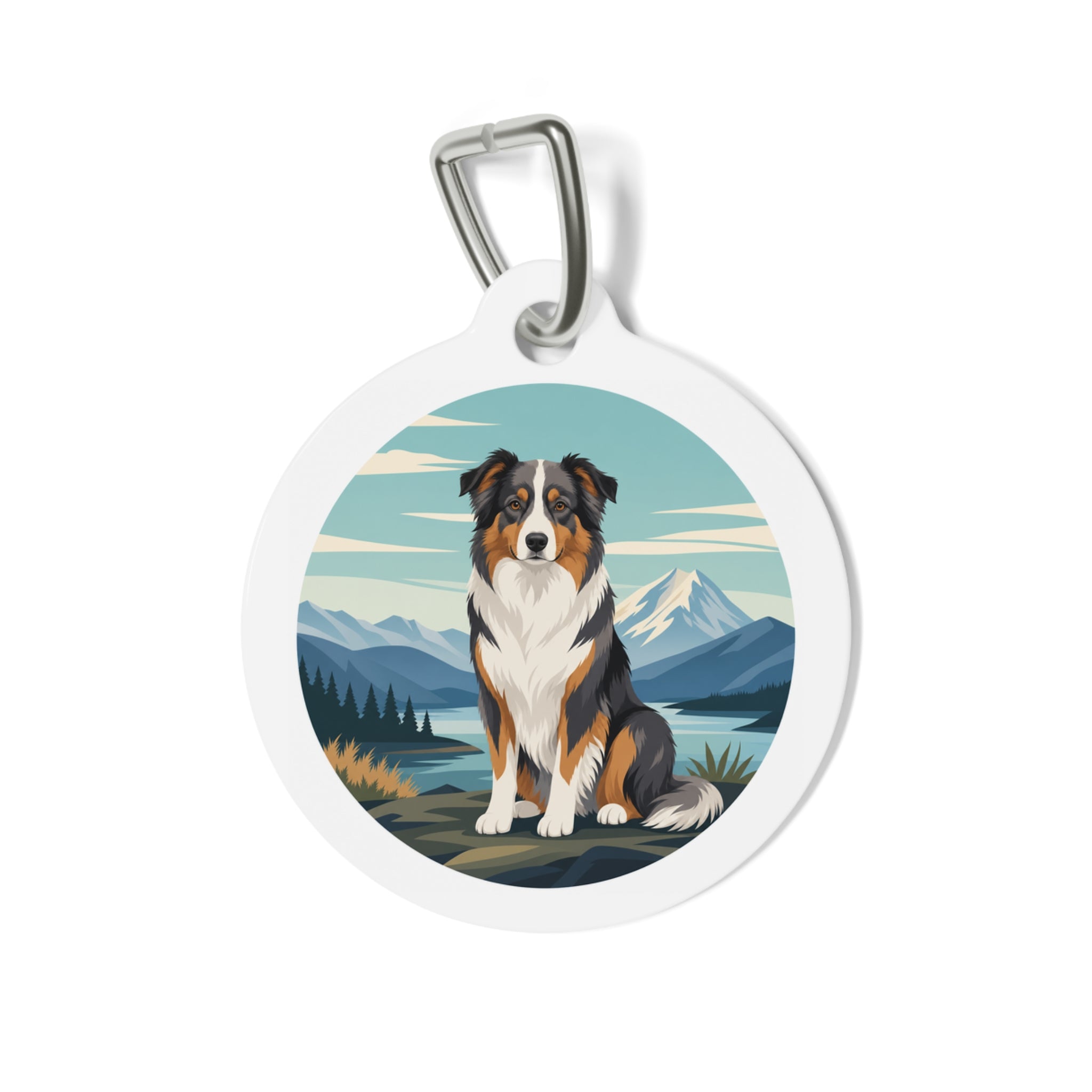 Australian Shepherd Mountain Lake Explorer Personalized Dog ID Tag