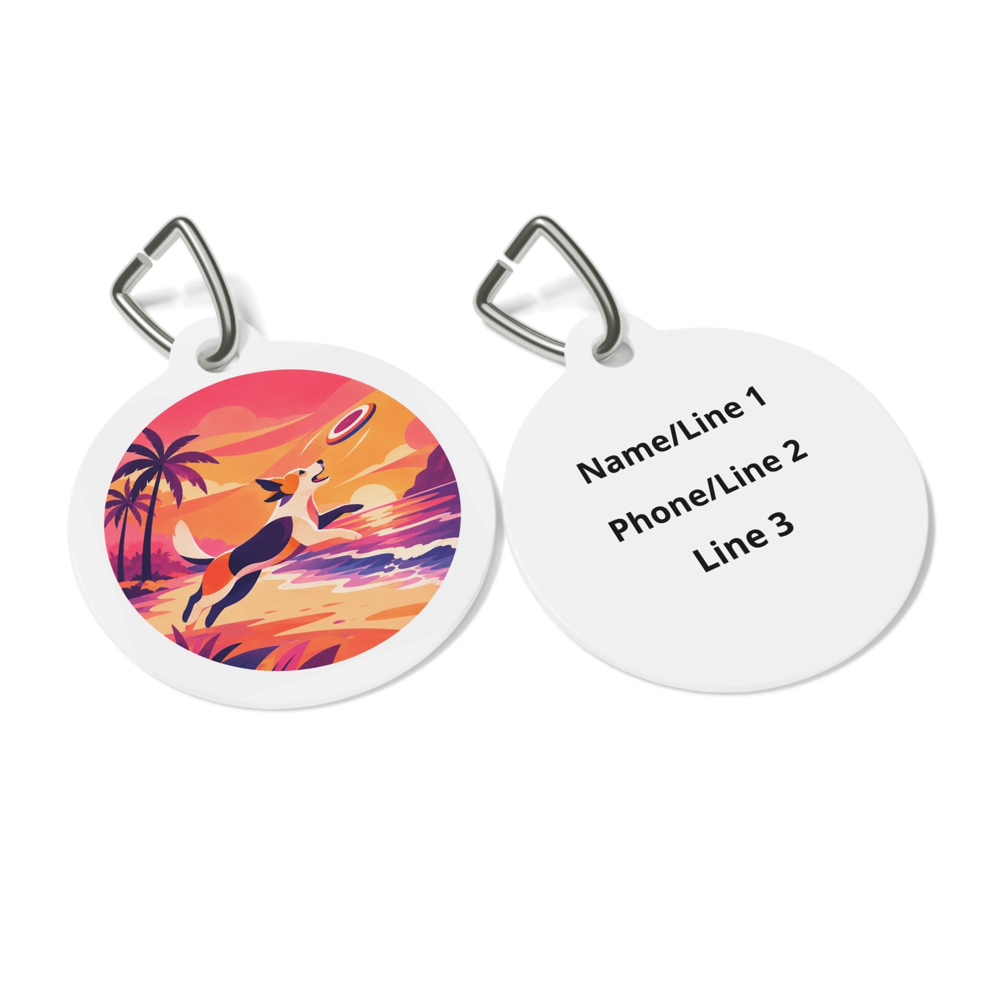 Sunset Frisbee Dreamy Coastal Scene Personalized Dog ID Tag