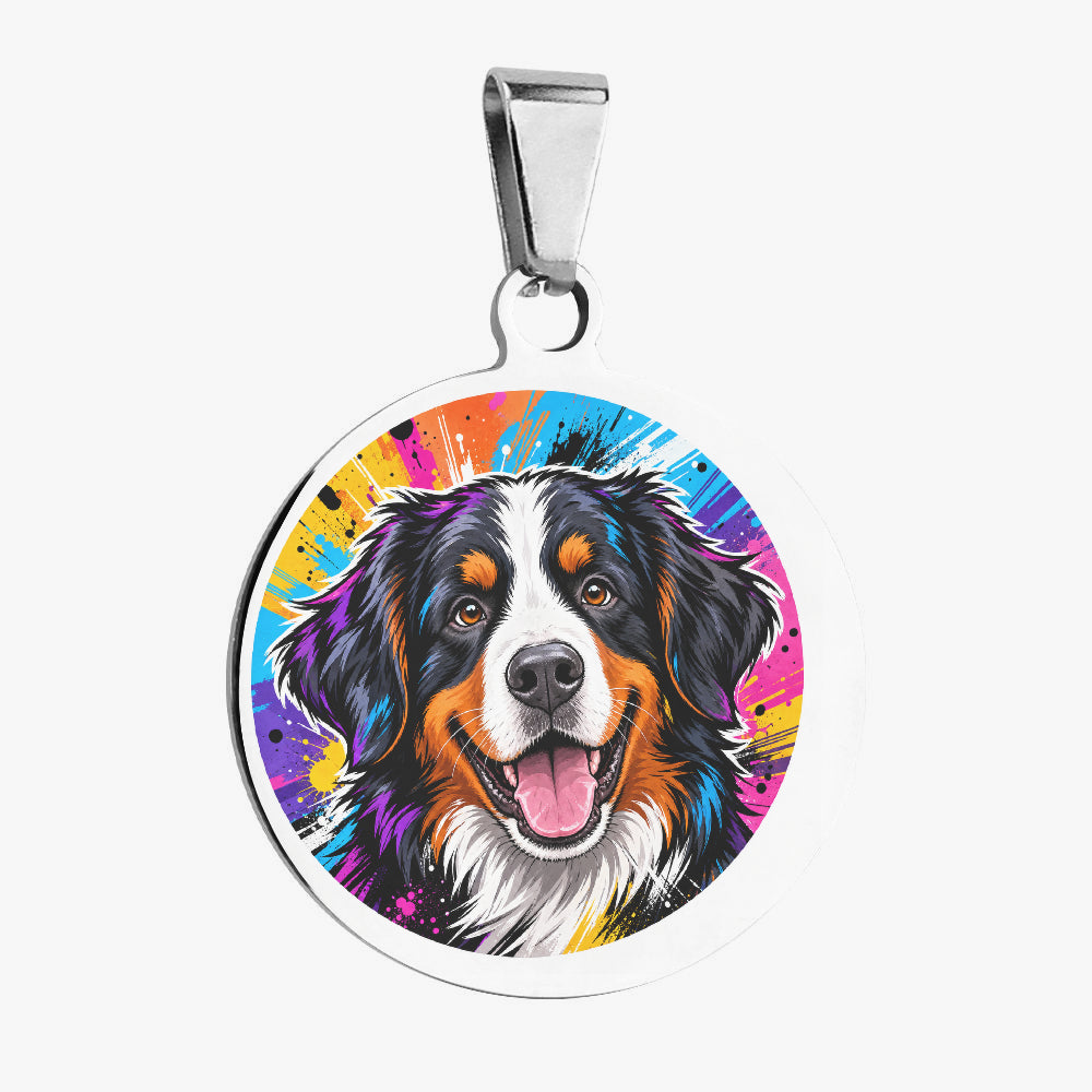 Bernese Mountain Dog Neon Paint Portrait Personalized Dog ID Tag
