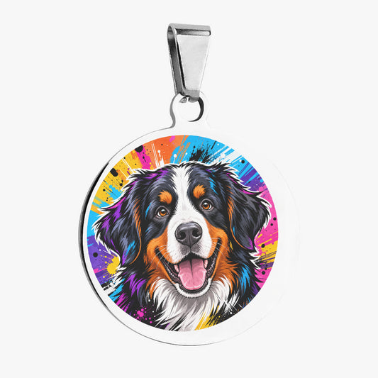 Bernese Mountain Dog Neon Paint Portrait Personalized Dog ID Tag