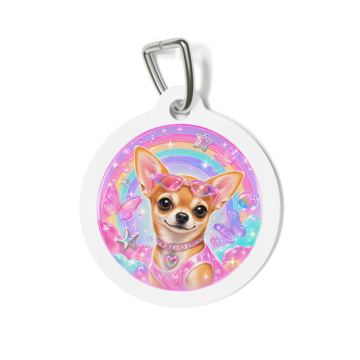Chihuahua Rainbow Glam Personalized Dog ID Tag