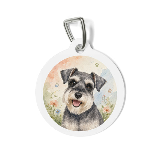 Miniature Schnauzer Floral Watercolor Personalized Dog ID Tag