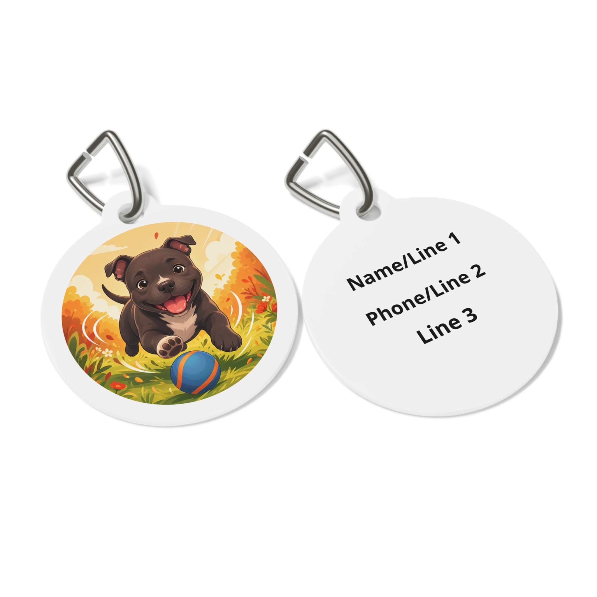 Staffordshire Bull Terrier Comic Ball-Chaser Personalized Dog ID Tag