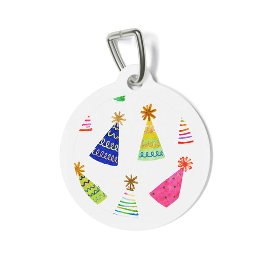 Rainbow Party Hat Parade Personalized Dog ID Tag
