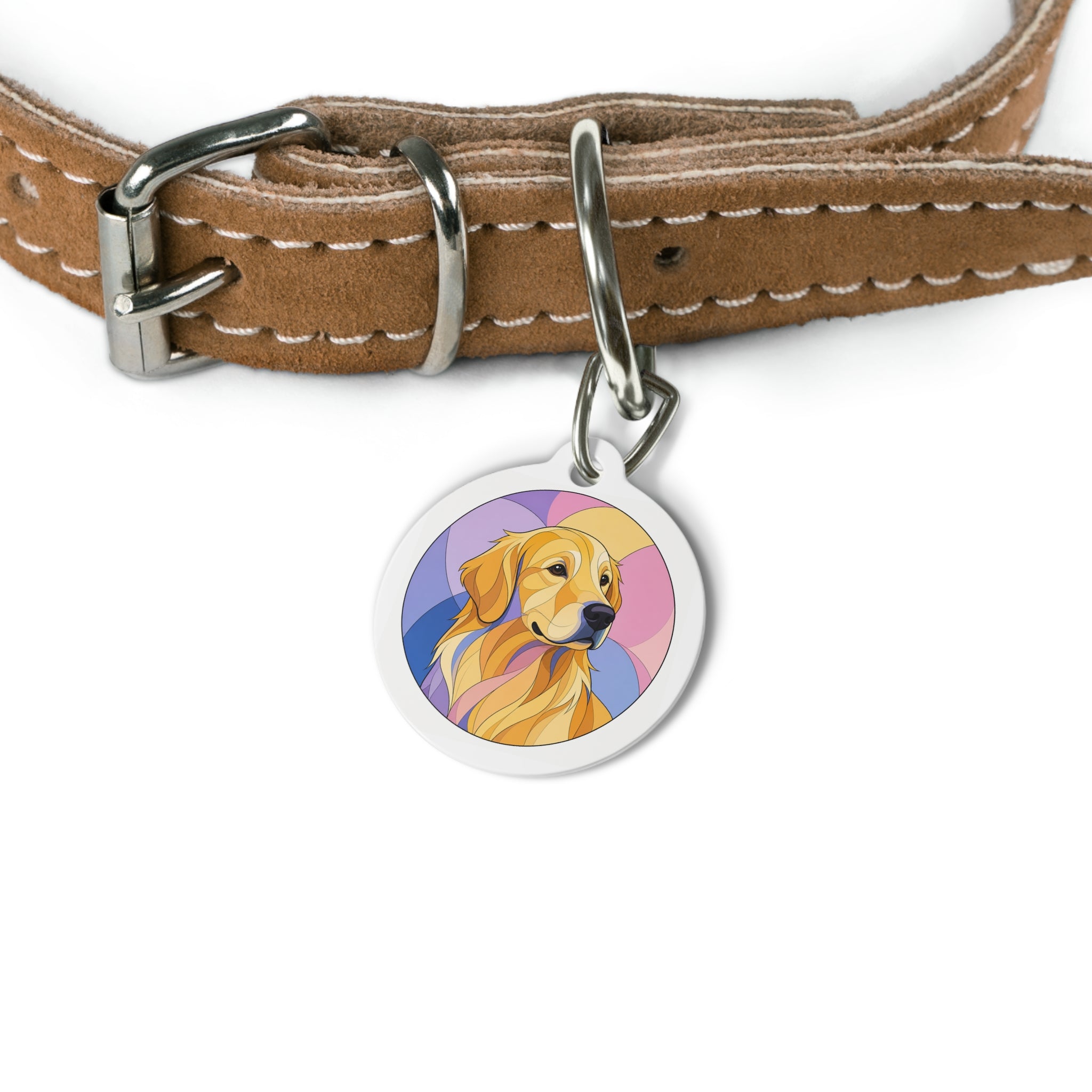 Golden Retriever Pastel Stained Glass Personalized Dog ID Tag