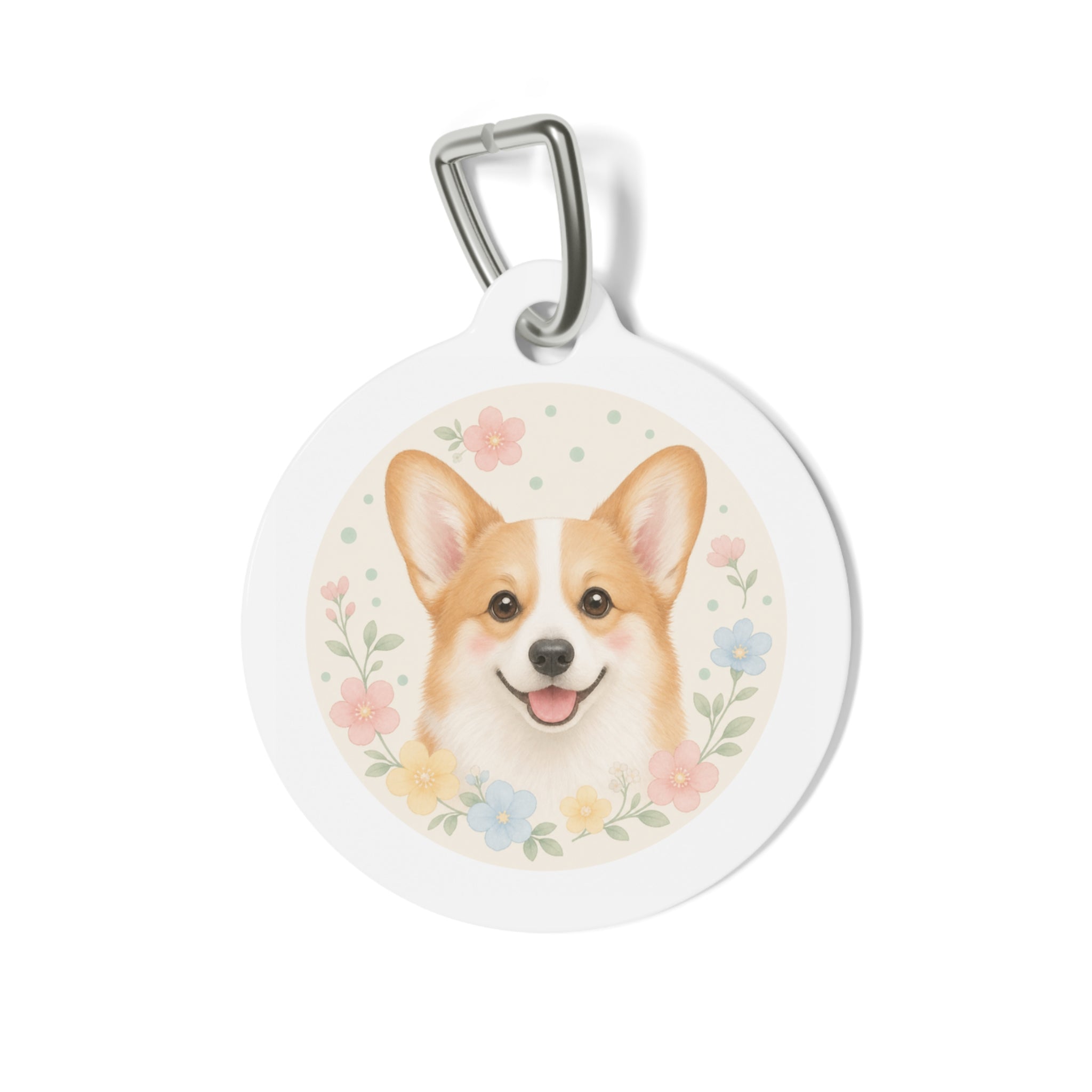 Pembroke Welsh Corgi Joyful Floral Personalized Dog ID Tag