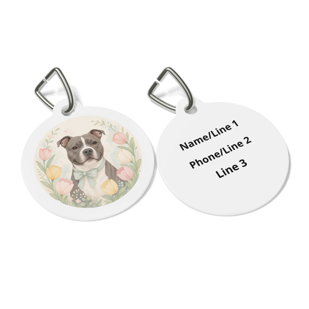 Staffordshire Bull Terrier Floral Personalized Dog ID Tag