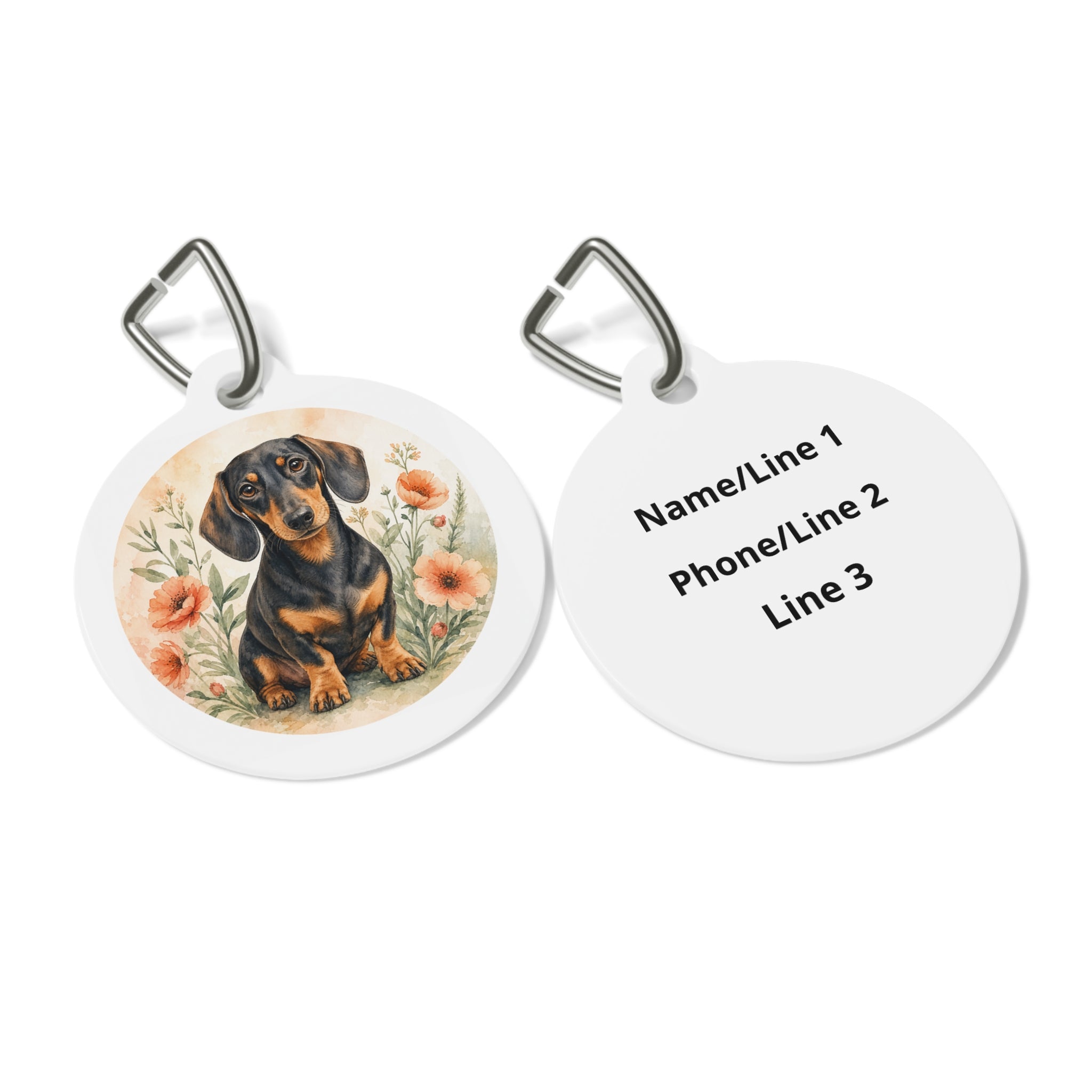 Dachshund Bright Floral Personalized Dog ID Tag