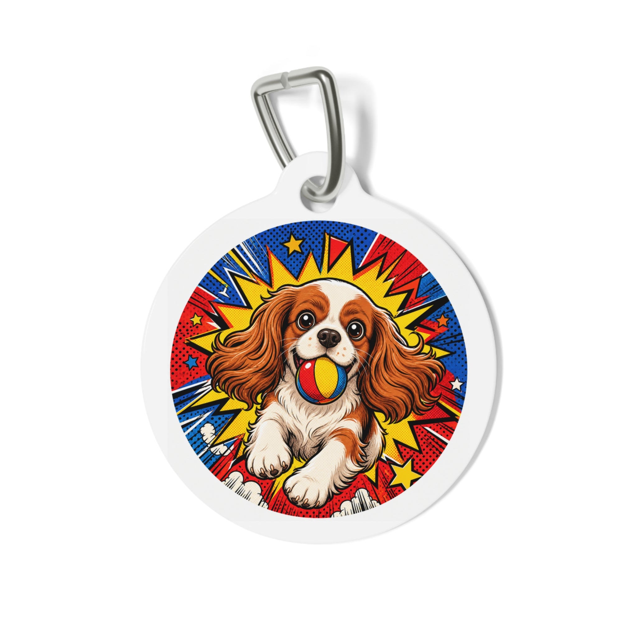 Cavalier King Charles Spaniel Comic Ball-Chaser Personalized Dog ID Tag