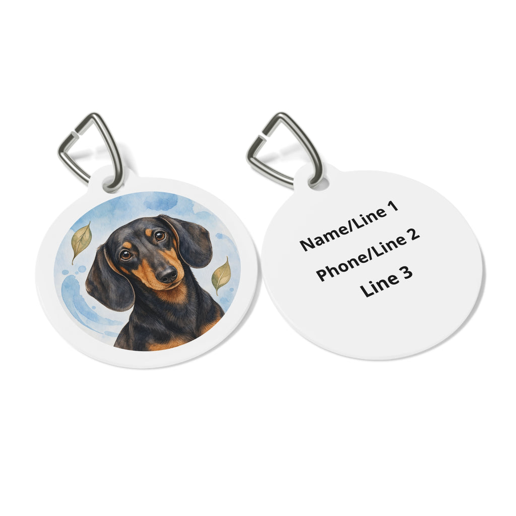 Etiqueta de identificación para perro salchicha con retrato colorido personalizado