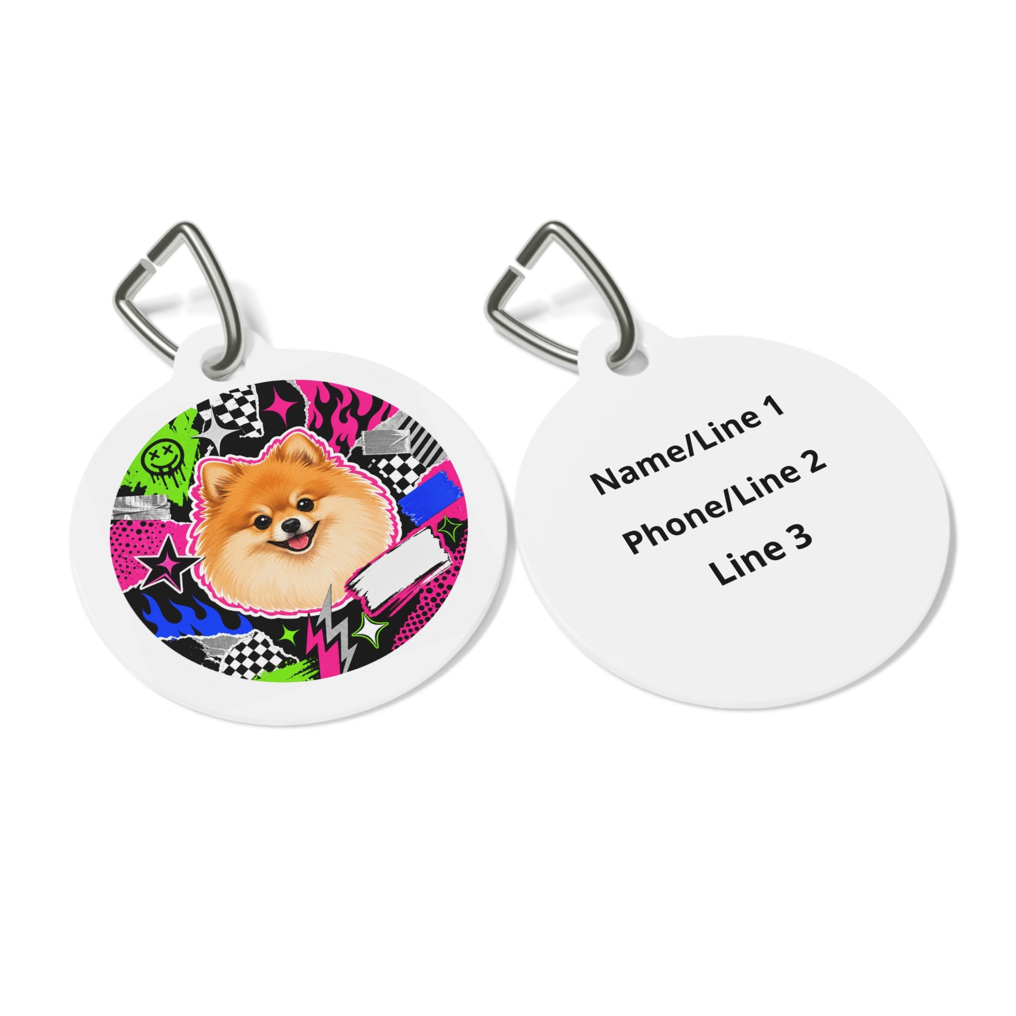 Pomeranian Neon Punk Collage Personalized Dog ID Tag