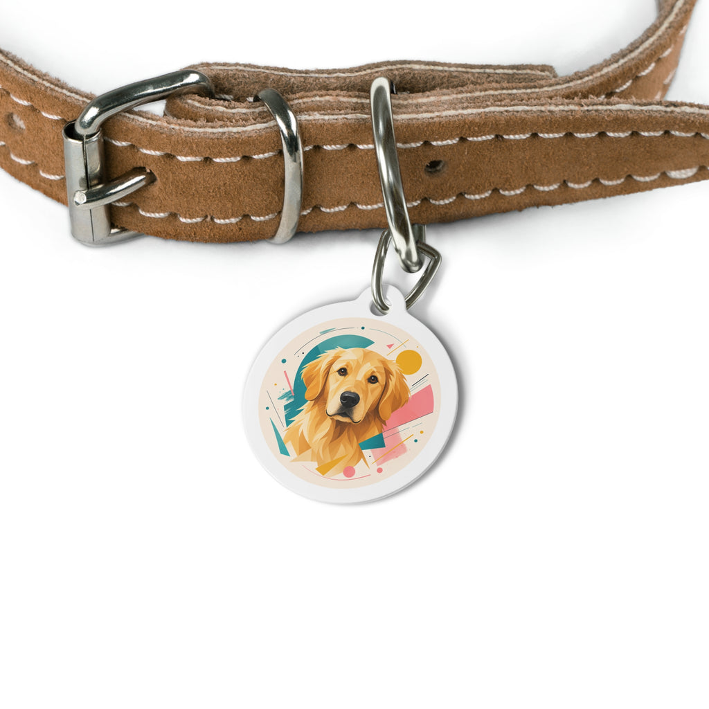 Etiqueta de identificación para perro personalizada de Golden Retriever con confeti y acuarela