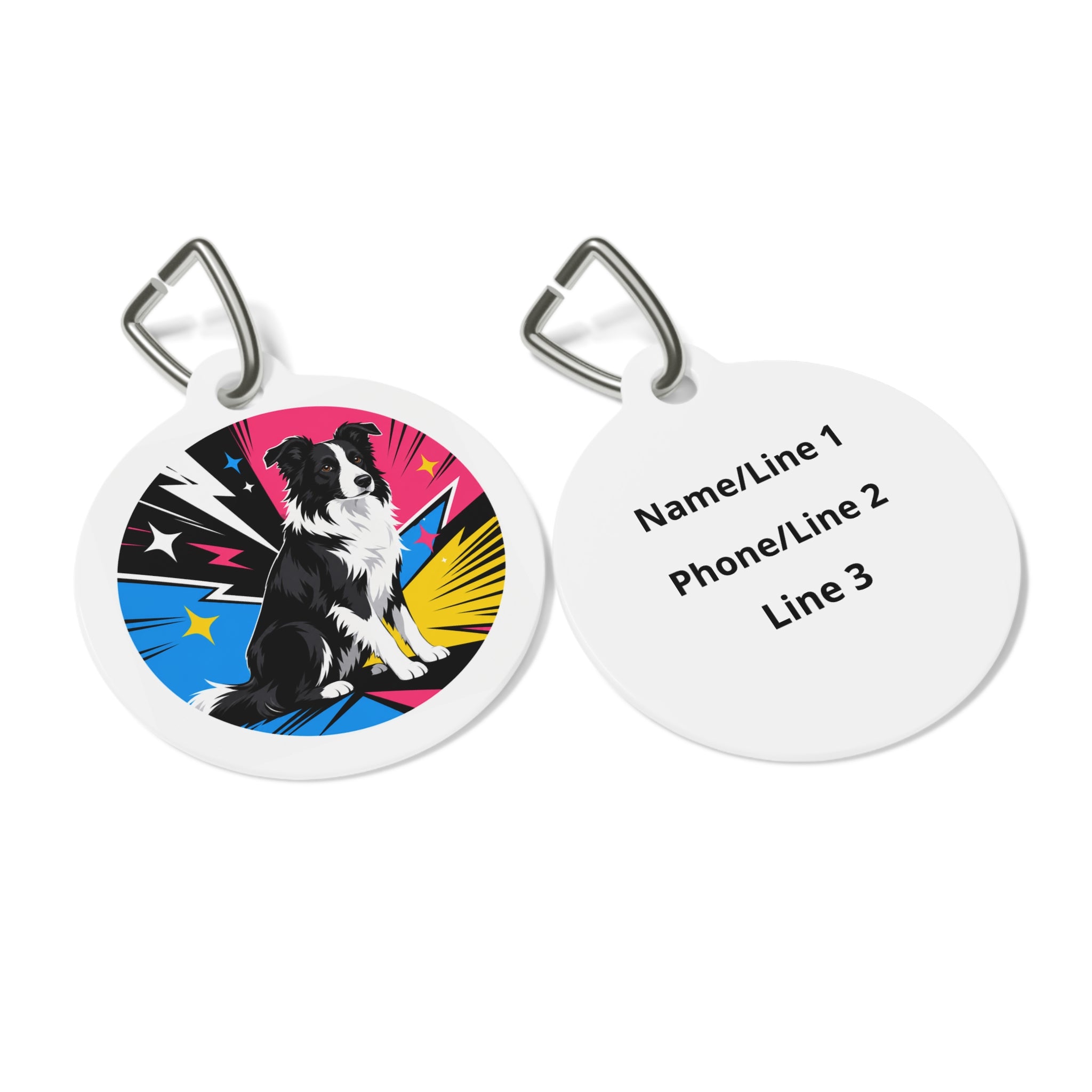 Border Collie Pop Hero Comic Personalized Dog ID Tag