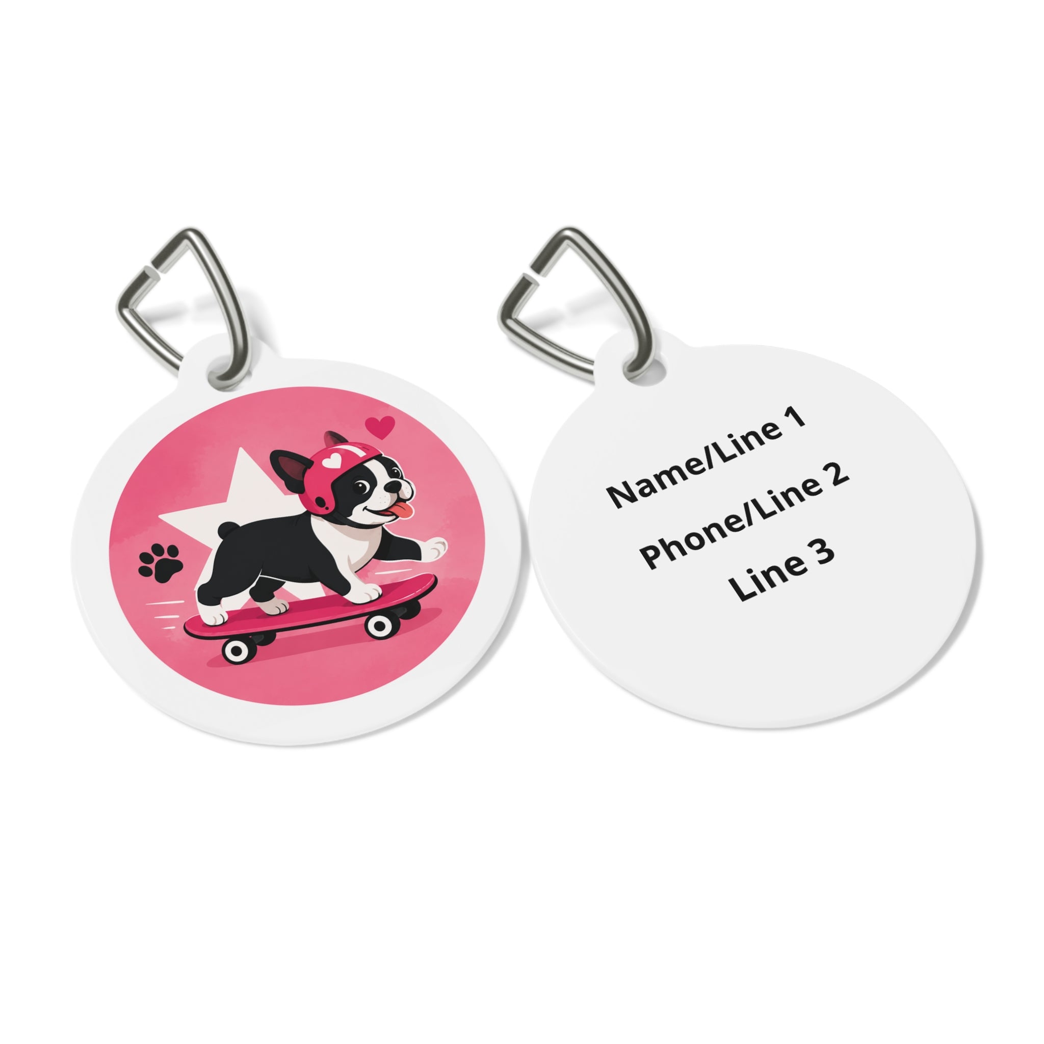 Skater Frenchie Energetic Sports Illustration Personalized Dog ID Tag