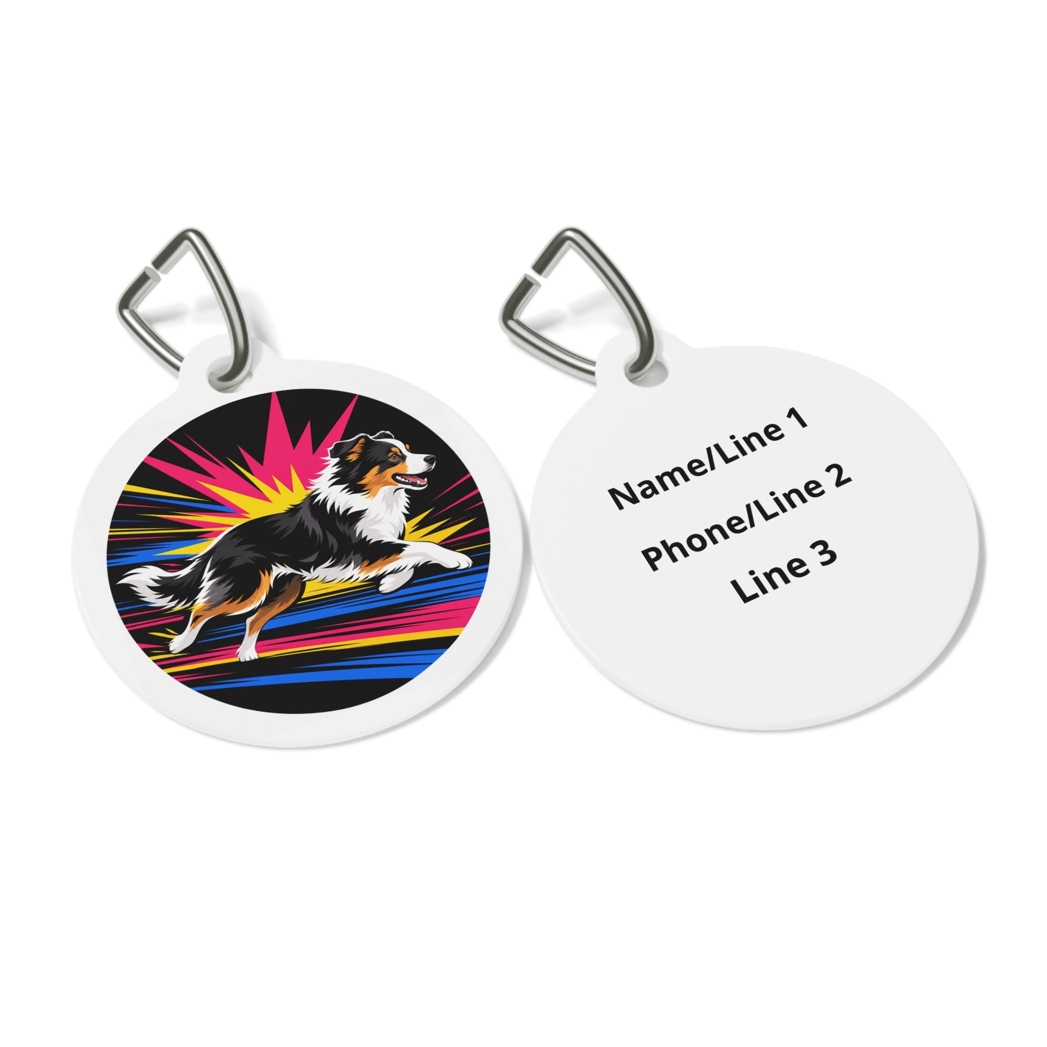 Australian Shepherd Pop Art Personalized Dog ID Tag