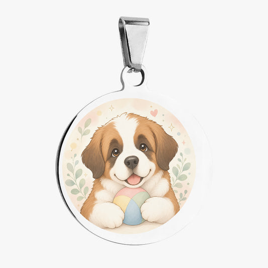 Saint Bernard Pastel Ball Puppy Personalized Dog ID Tag