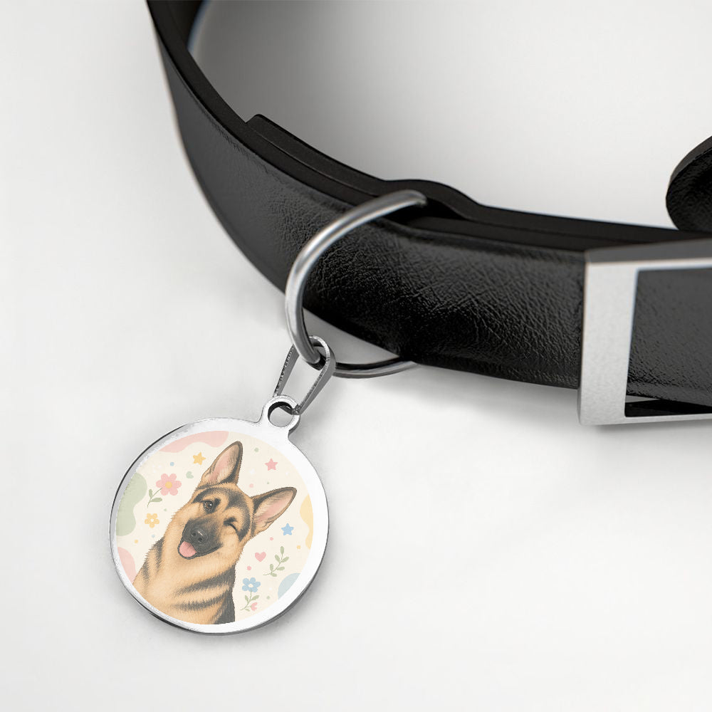 German Shepherd Soft Floral Close-Up personalized dog ID tag product detail