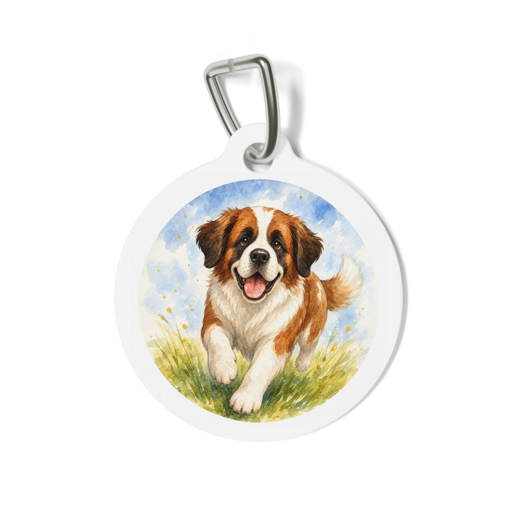 Saint Bernard Joyful Botanical Art Personalized Dog ID Tag