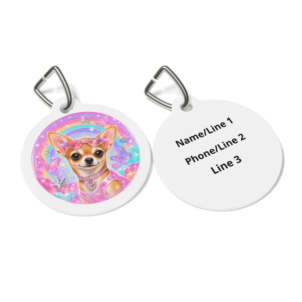 Chihuahua Rainbow Glam Personalized Dog ID Tag