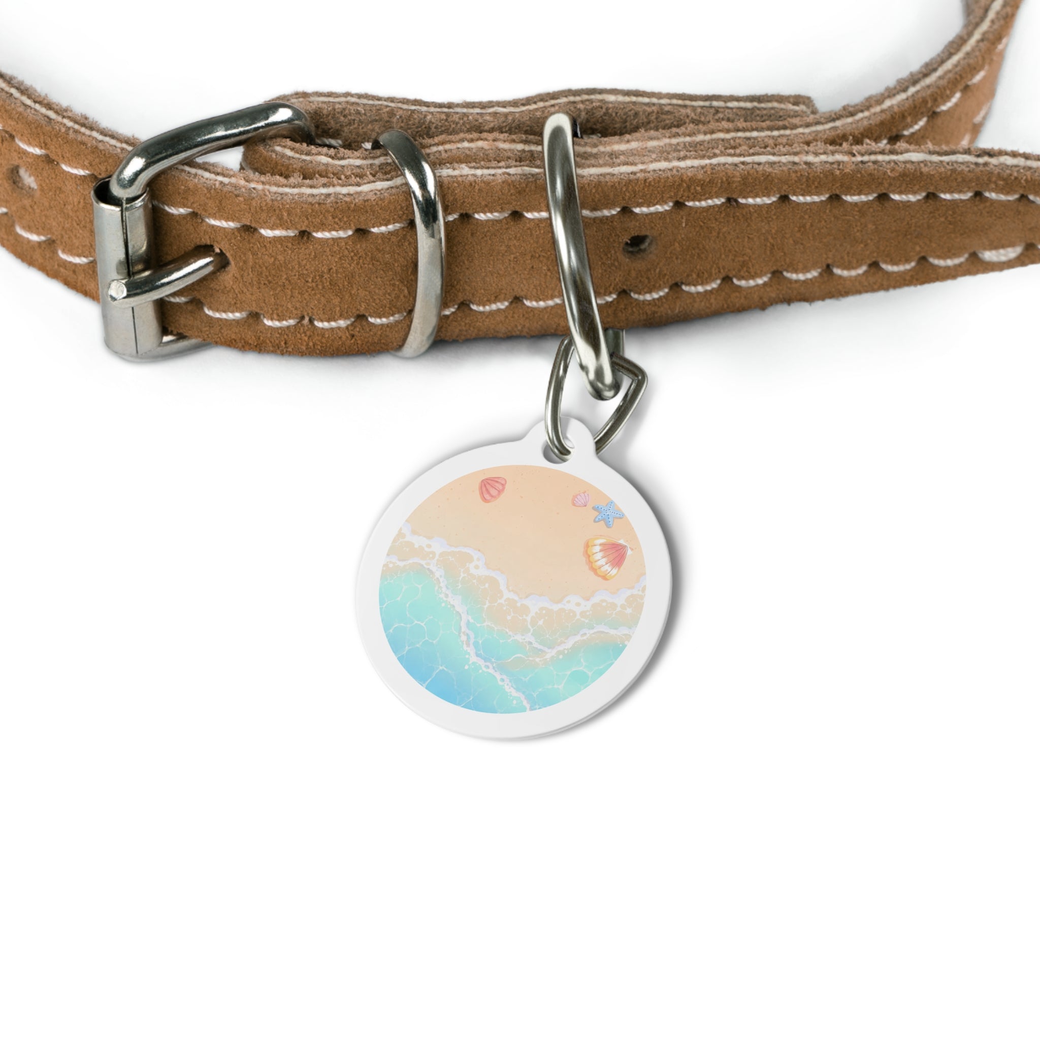 Pastel Shoreline Dreamy Coastal Scene Personalized Dog ID Tag